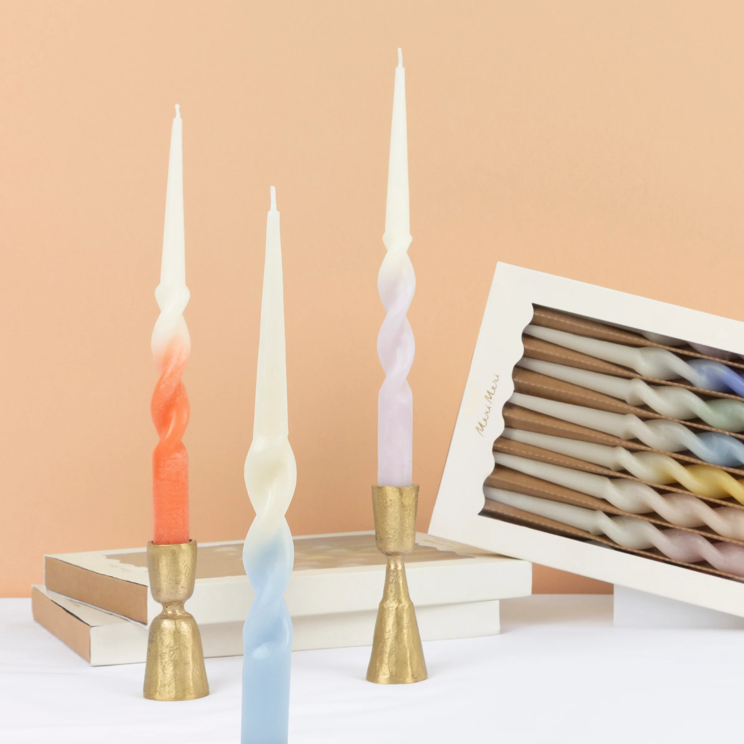 Rainbow Twisted Table Candles, Set of 8