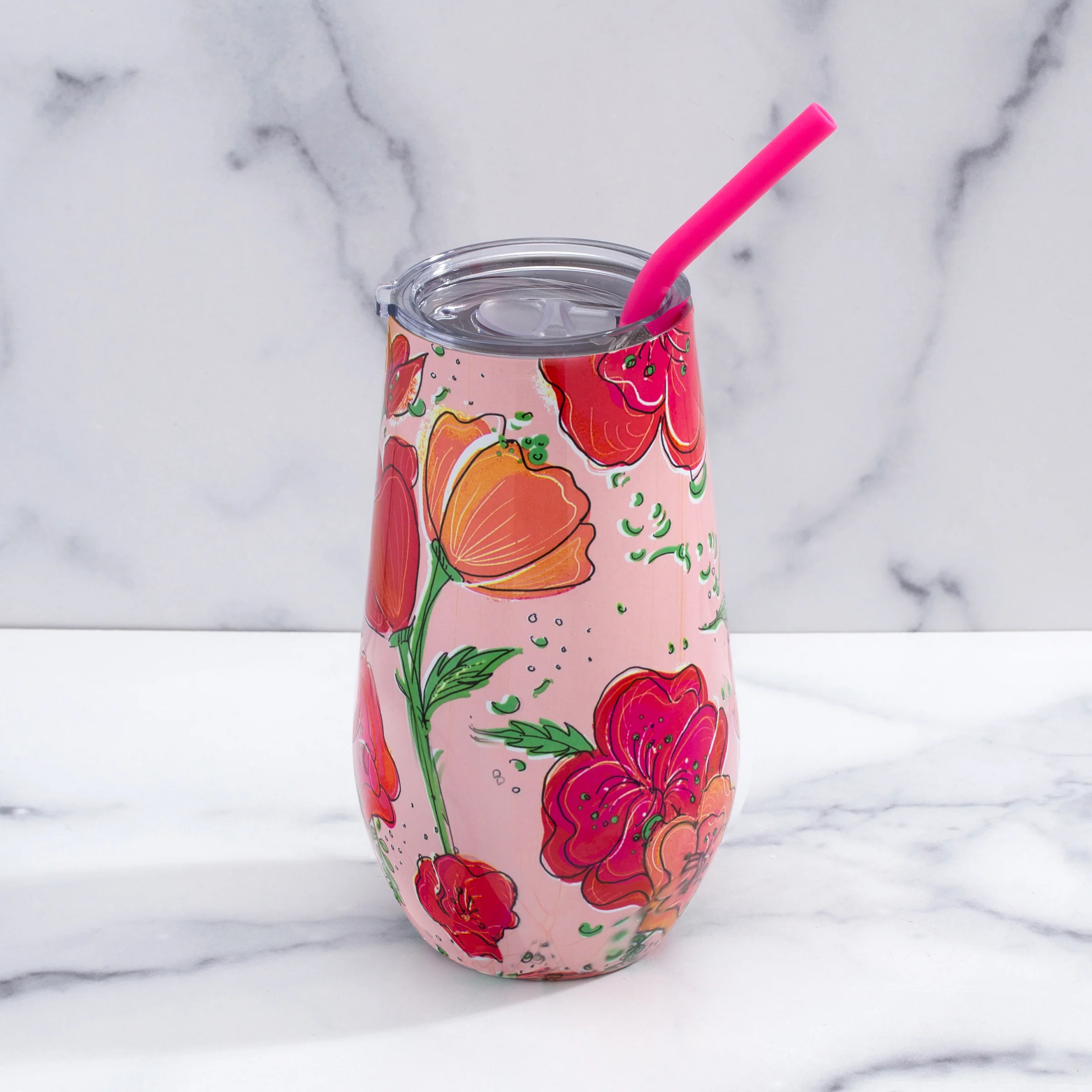 Floral Wine Tumbler With Straw, Set of 12 - Image 2