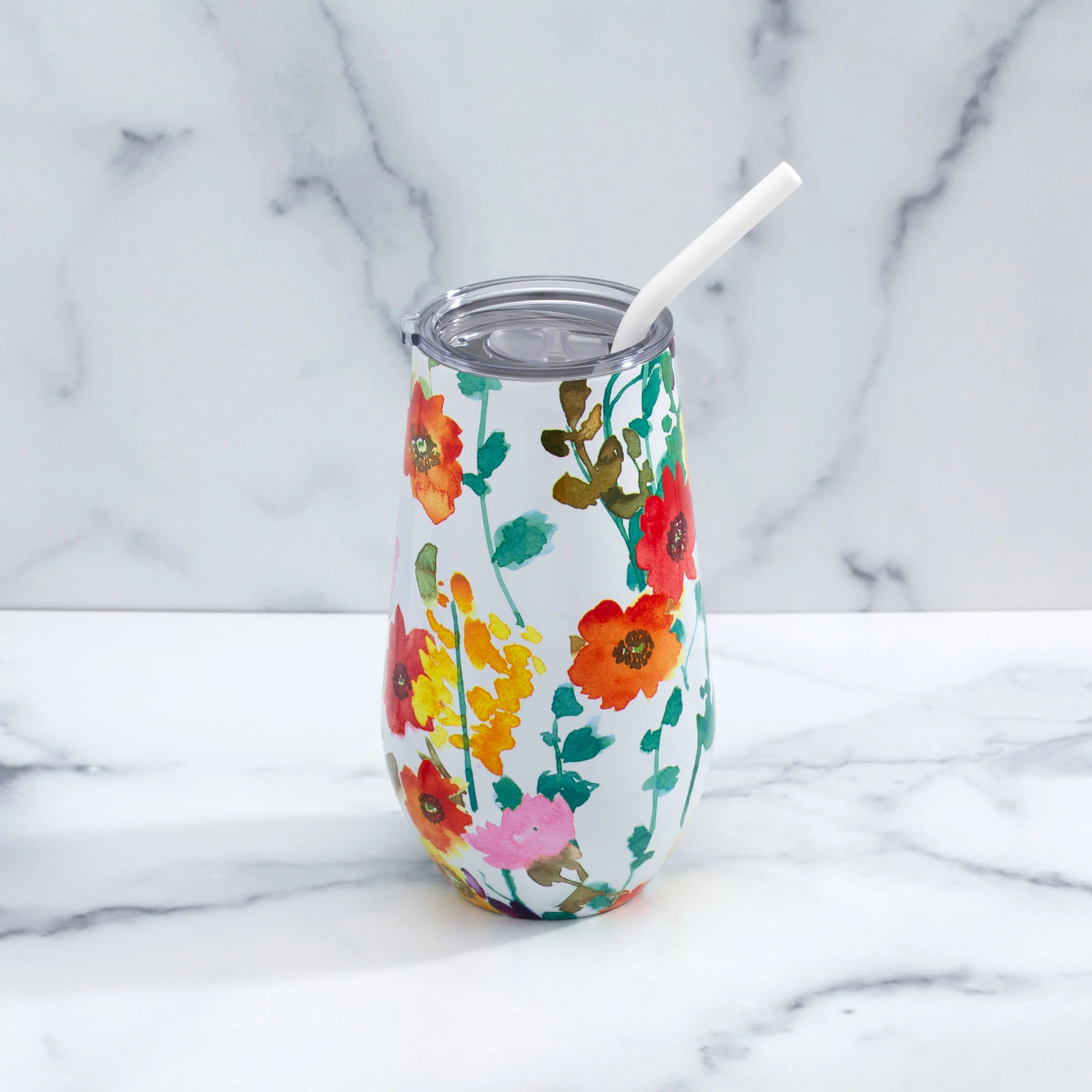 Floral Wine Tumbler With Straw, Set of 12 - Image 3