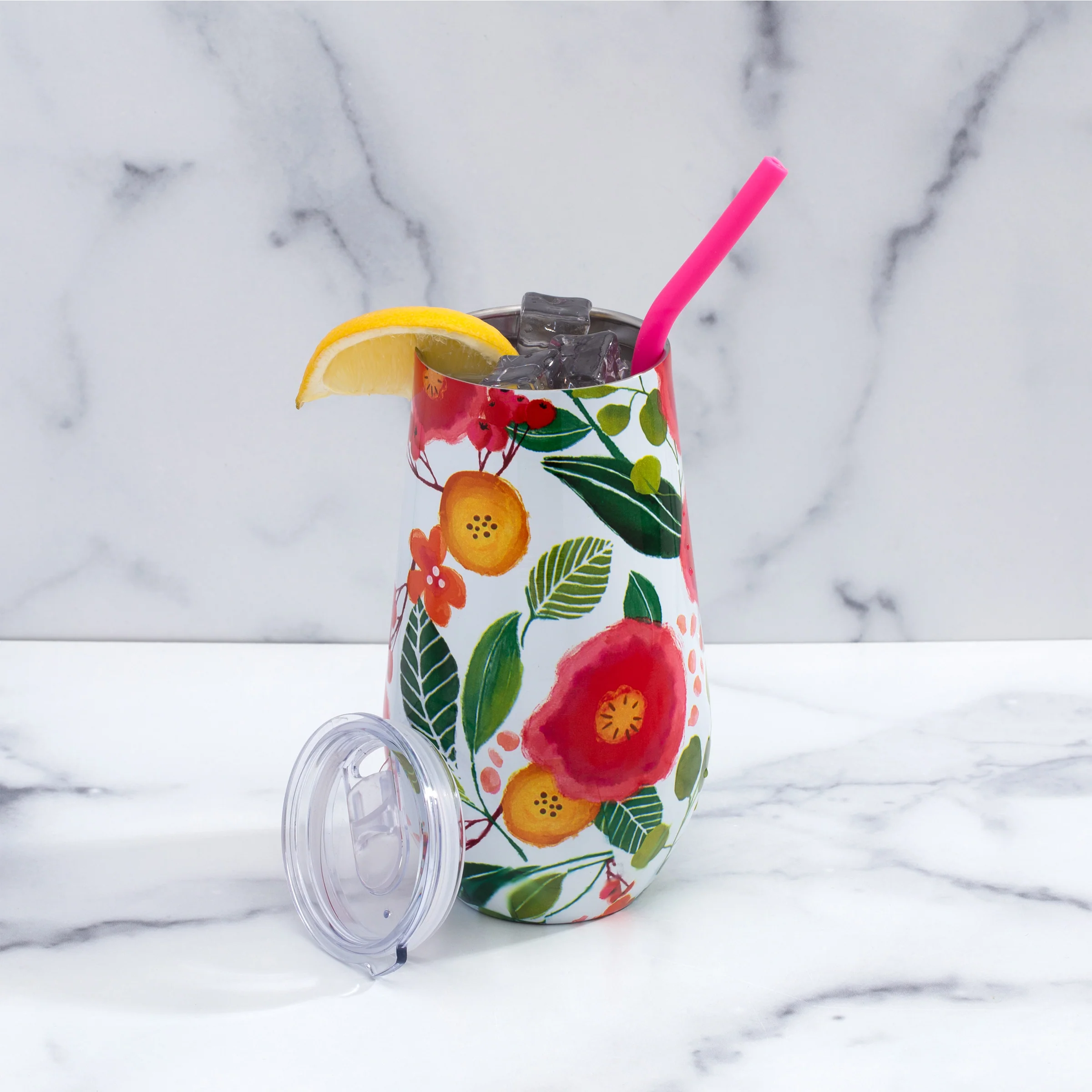 Floral Wine Tumbler With Straw, Set of 12 - Image 4