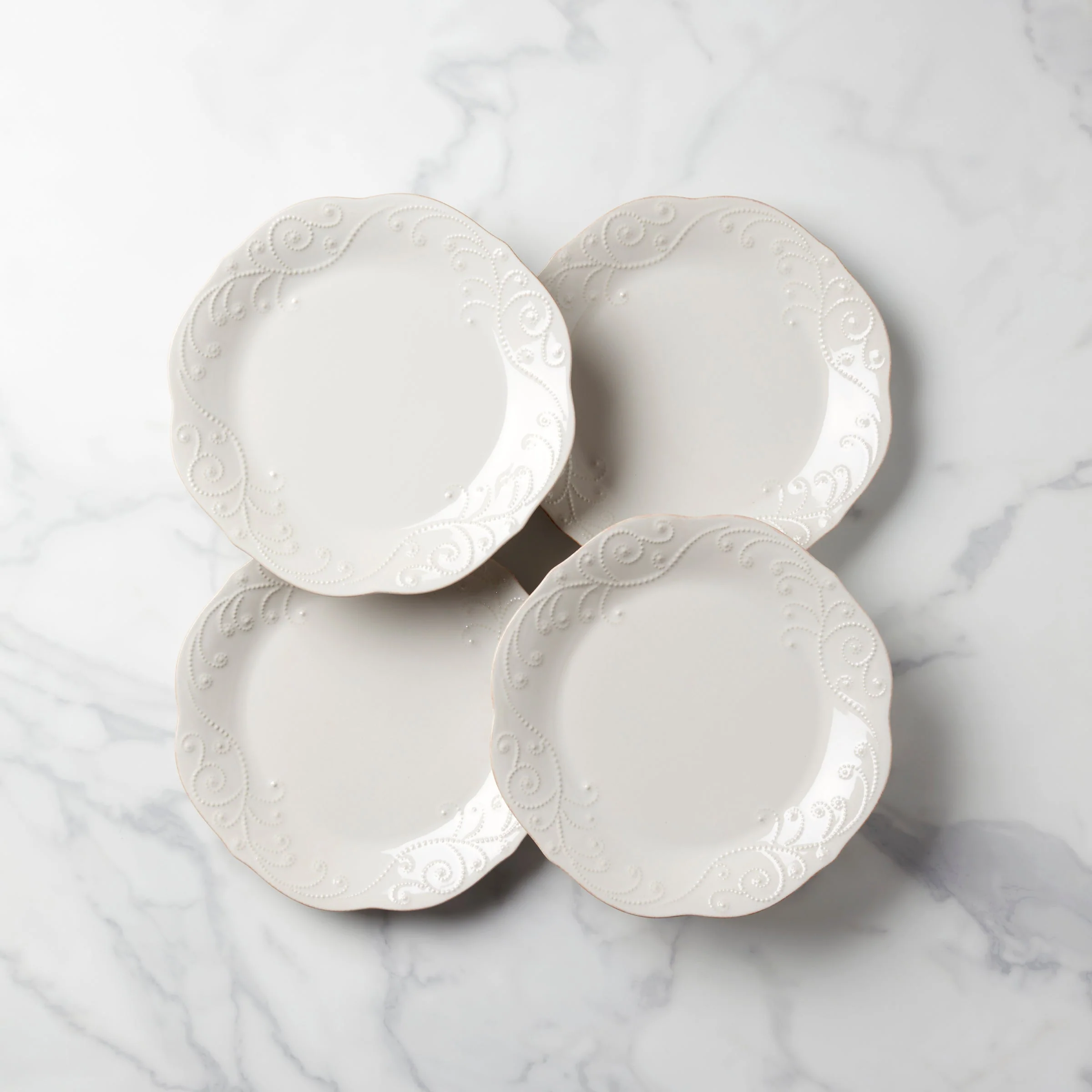 French Perle White Dinner Plates, Set of 4