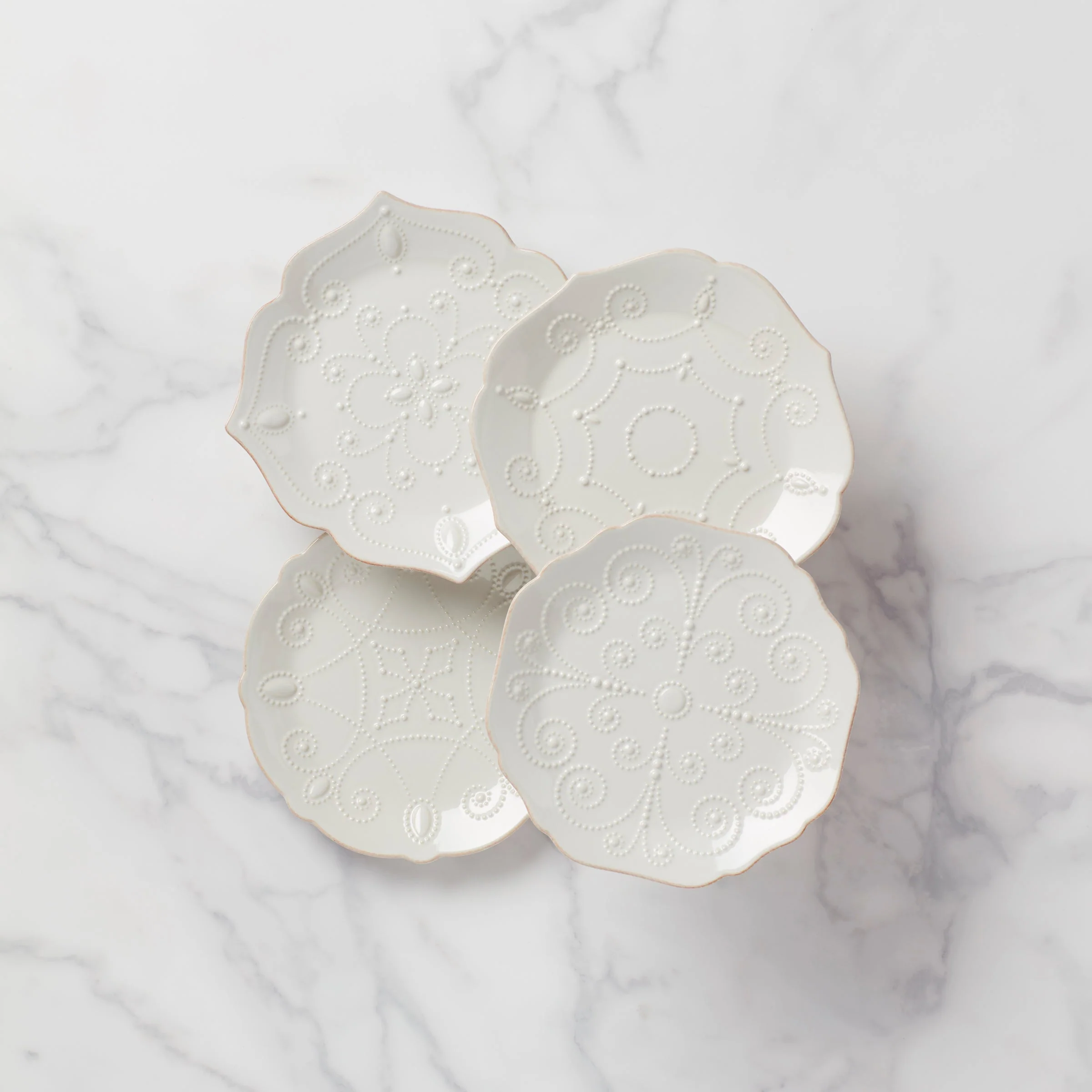 French Perle White 4-Piece Dessert Set