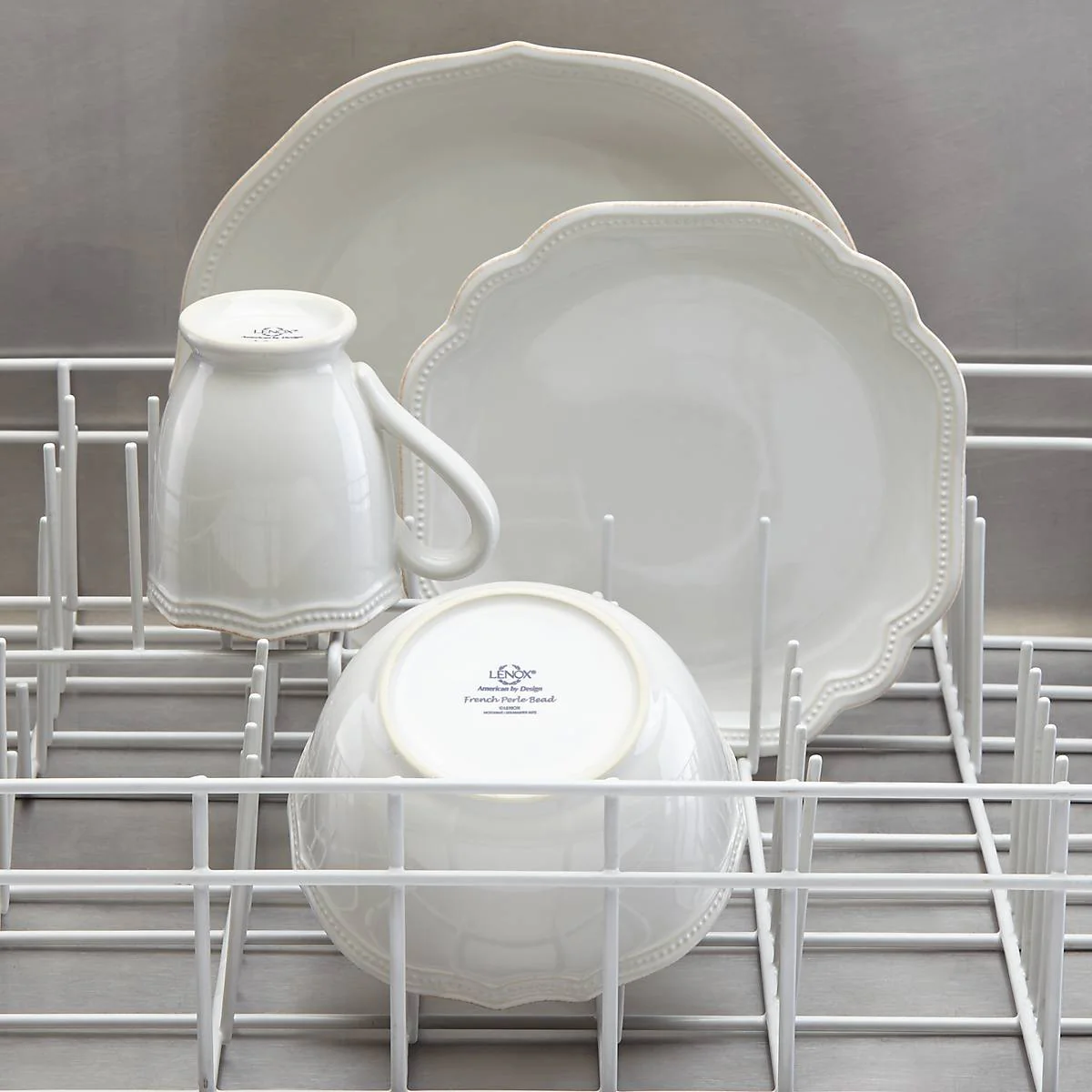 French Perle Bead White 4-Piece Place Setting - Image 3