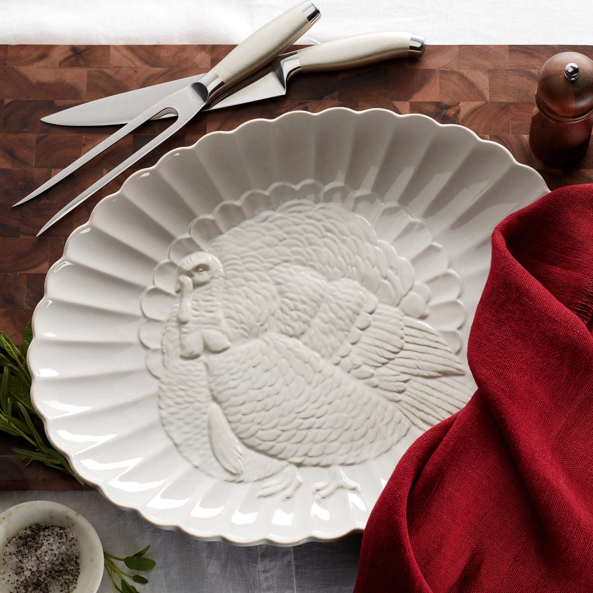 French Perle White Carved Turkey Platter - Image 6