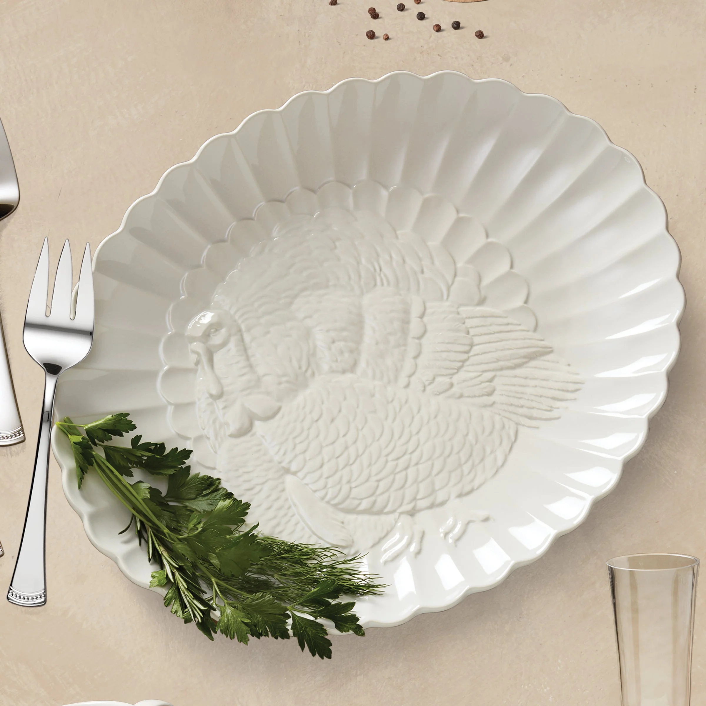French Perle White Carved Turkey Platter - Image 7