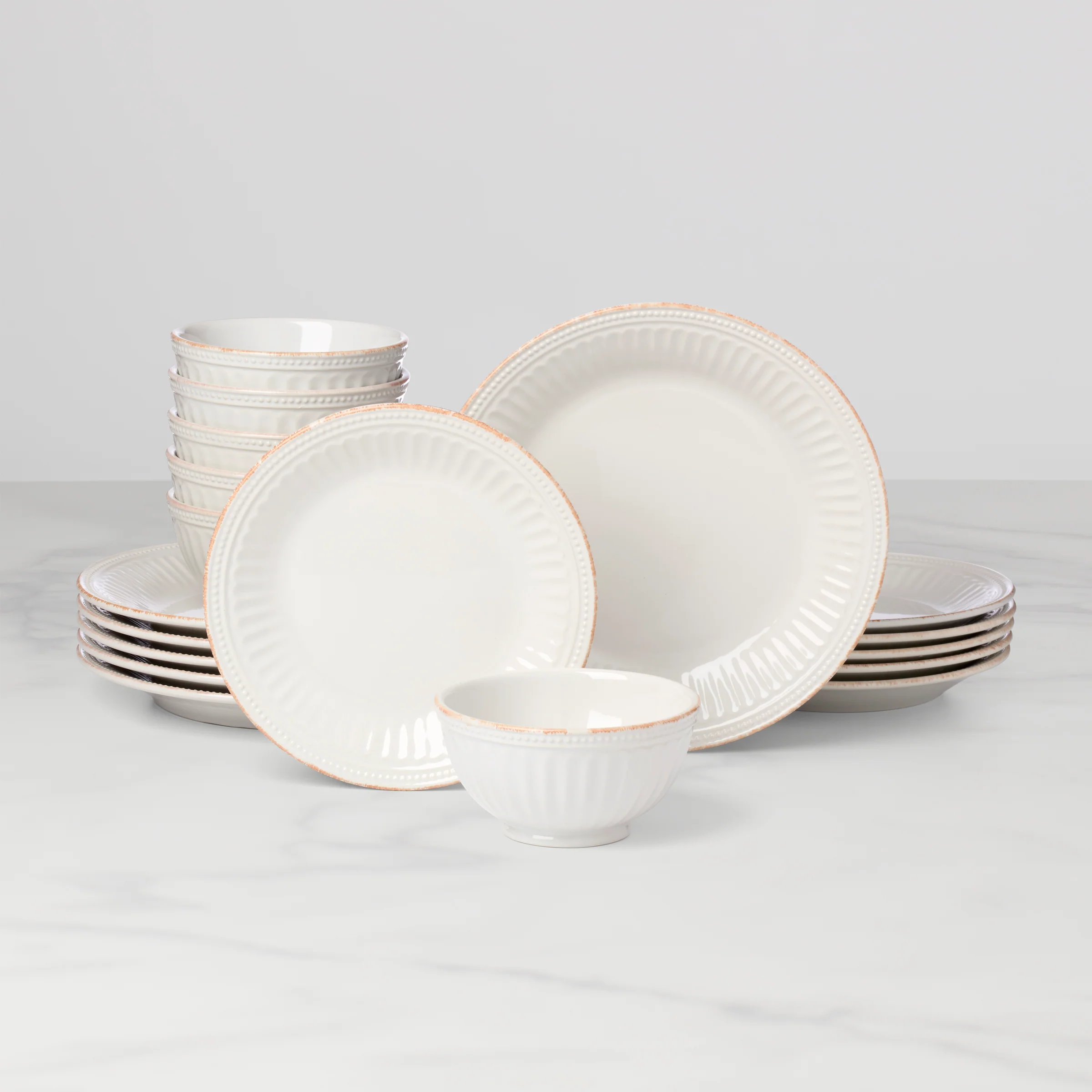 French Perle Groove White 18-Piece Dinnerware Set