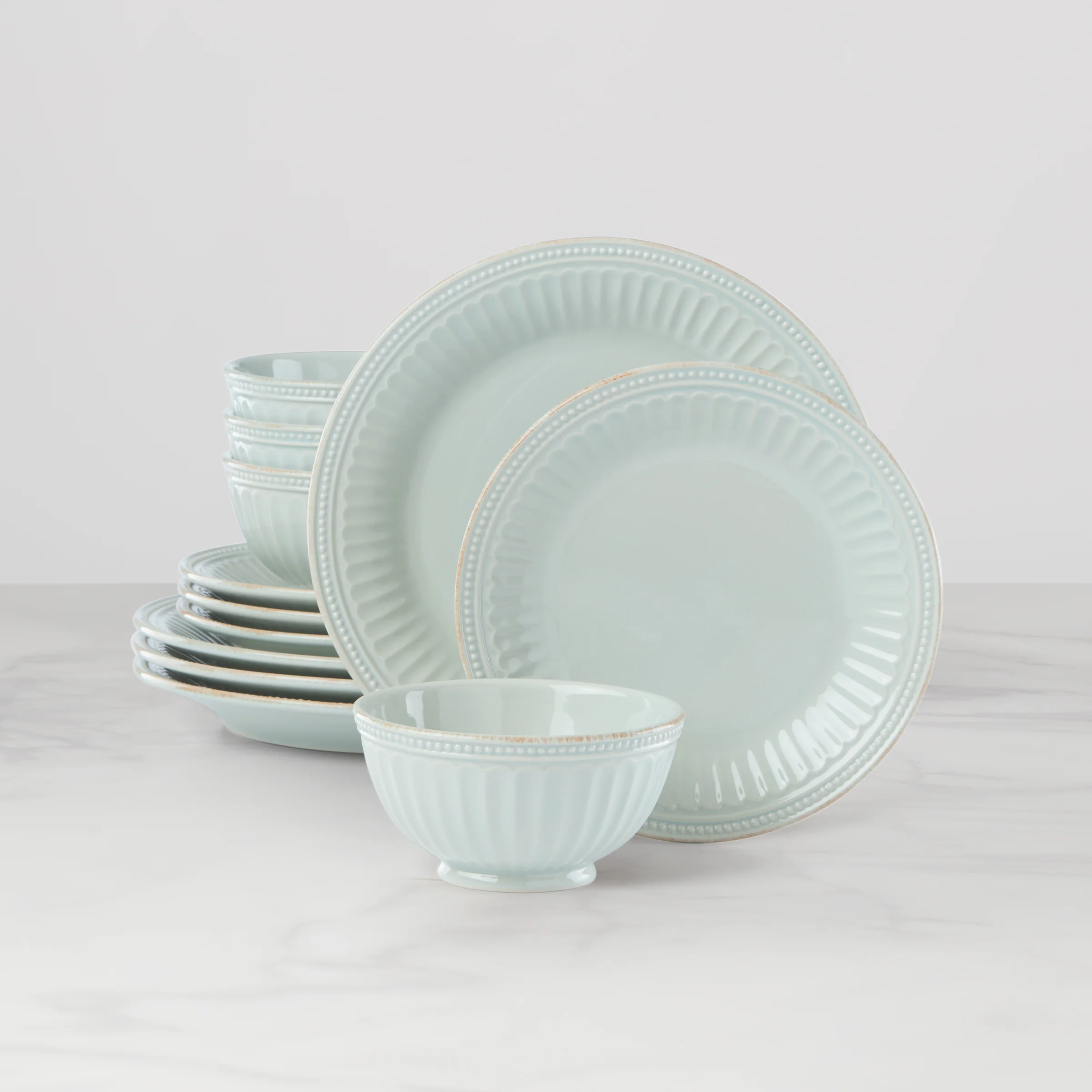 French Perle Groove Ice Blue 12-Piece Place Setting