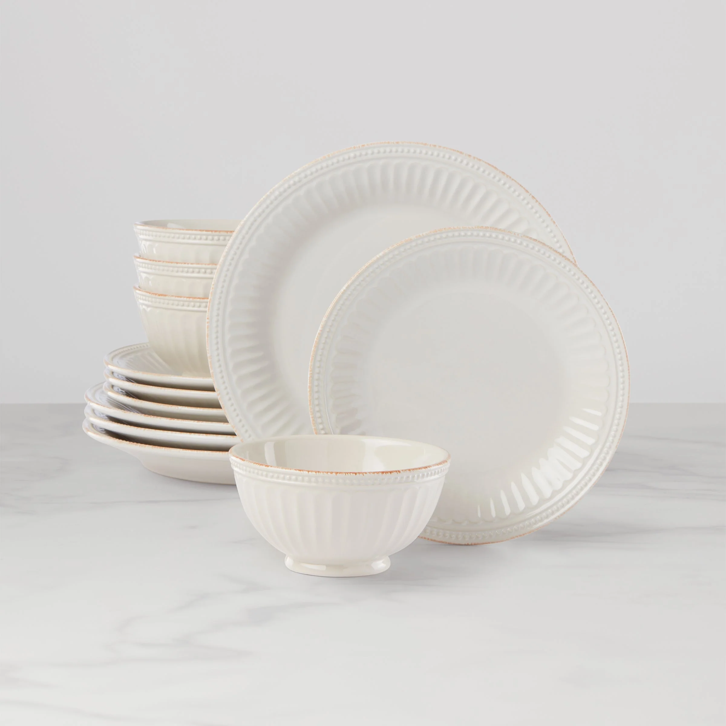 French Perle Groove White 12-Piece Place Setting