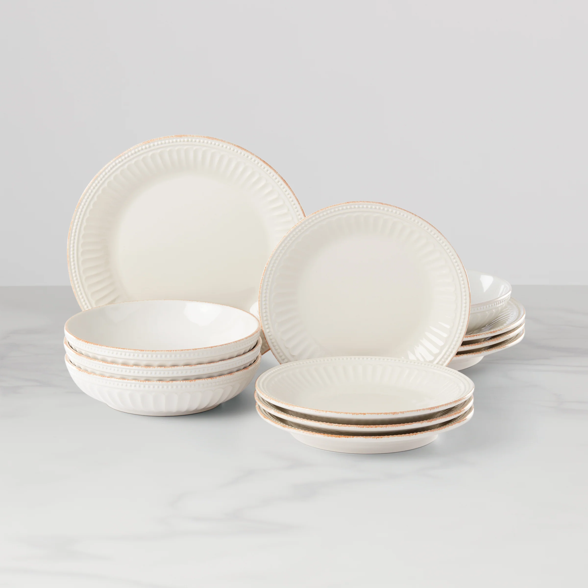 French Perle Groove White 12-Piece Dinnerware Set