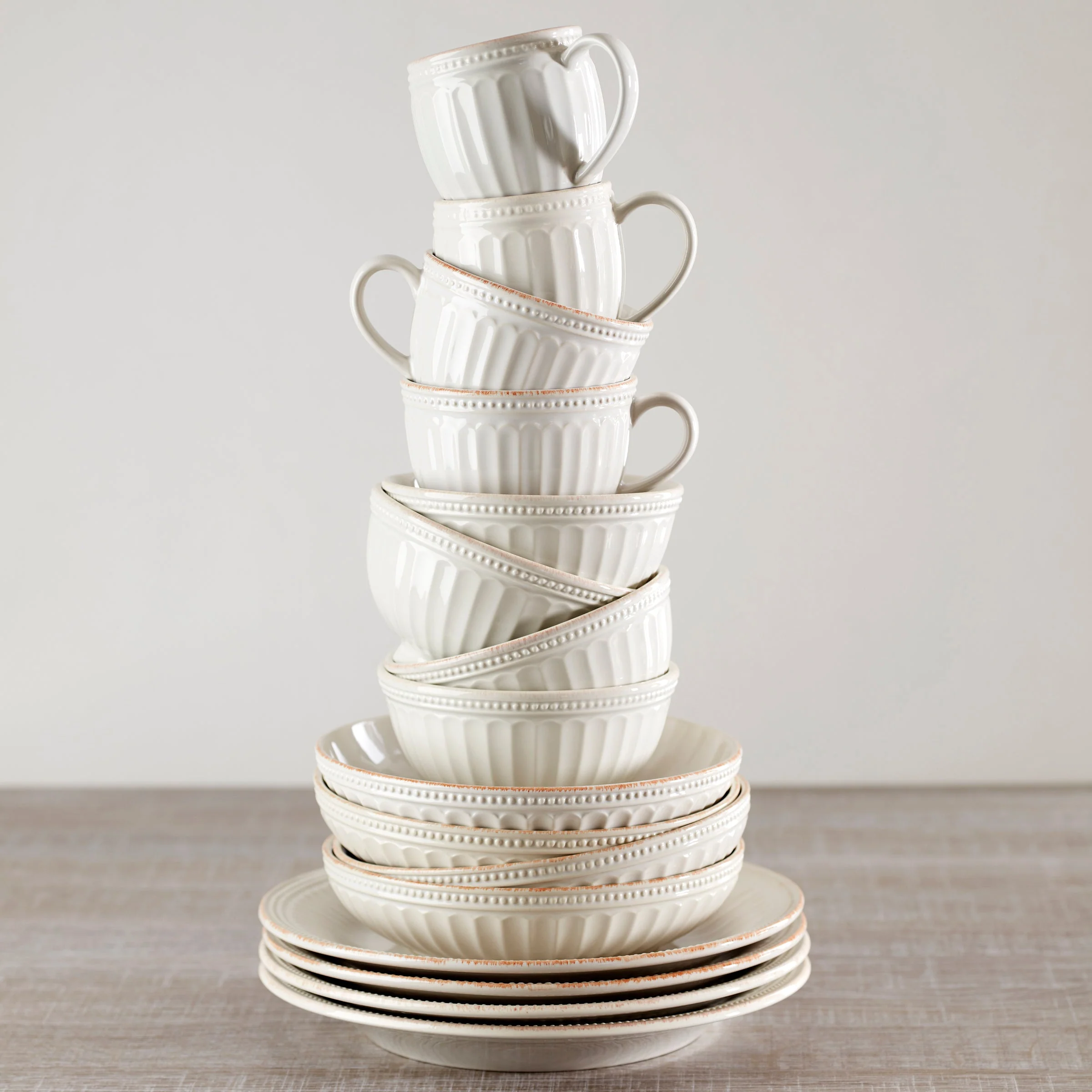French Perle Groove White 12-Piece Dinnerware Set - Image 2