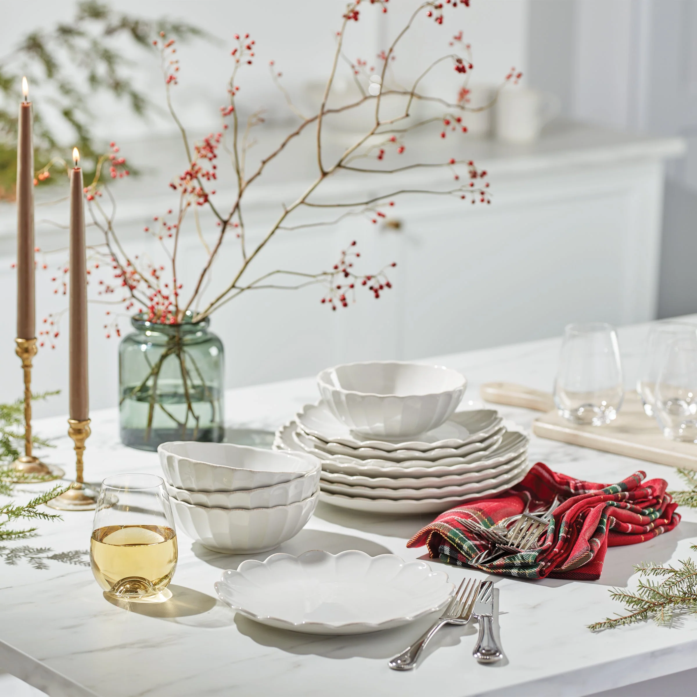 French Perle Scallop White 12-Piece Dinnerware Set - Image 12