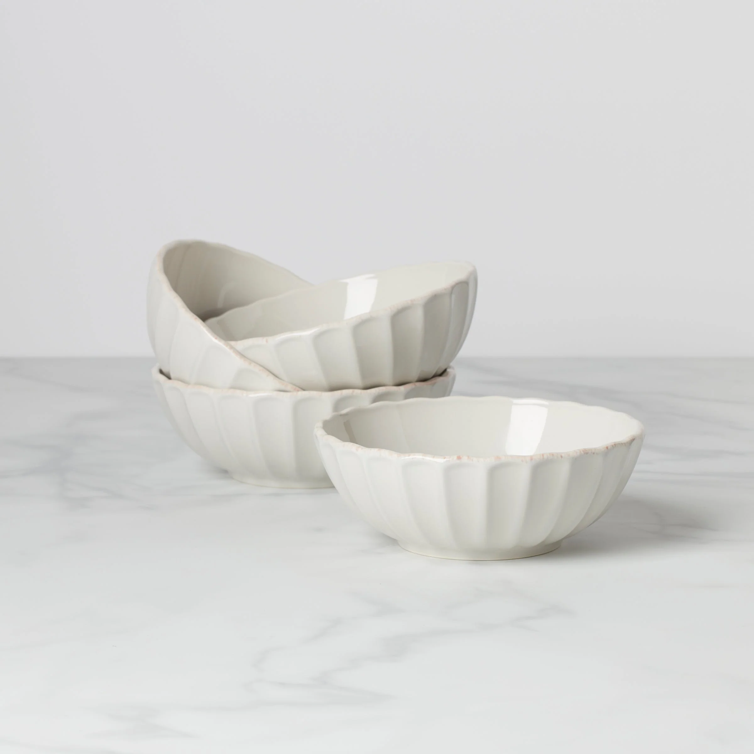 French Perle Scallop White All-Purpose Bowls, Set of 4