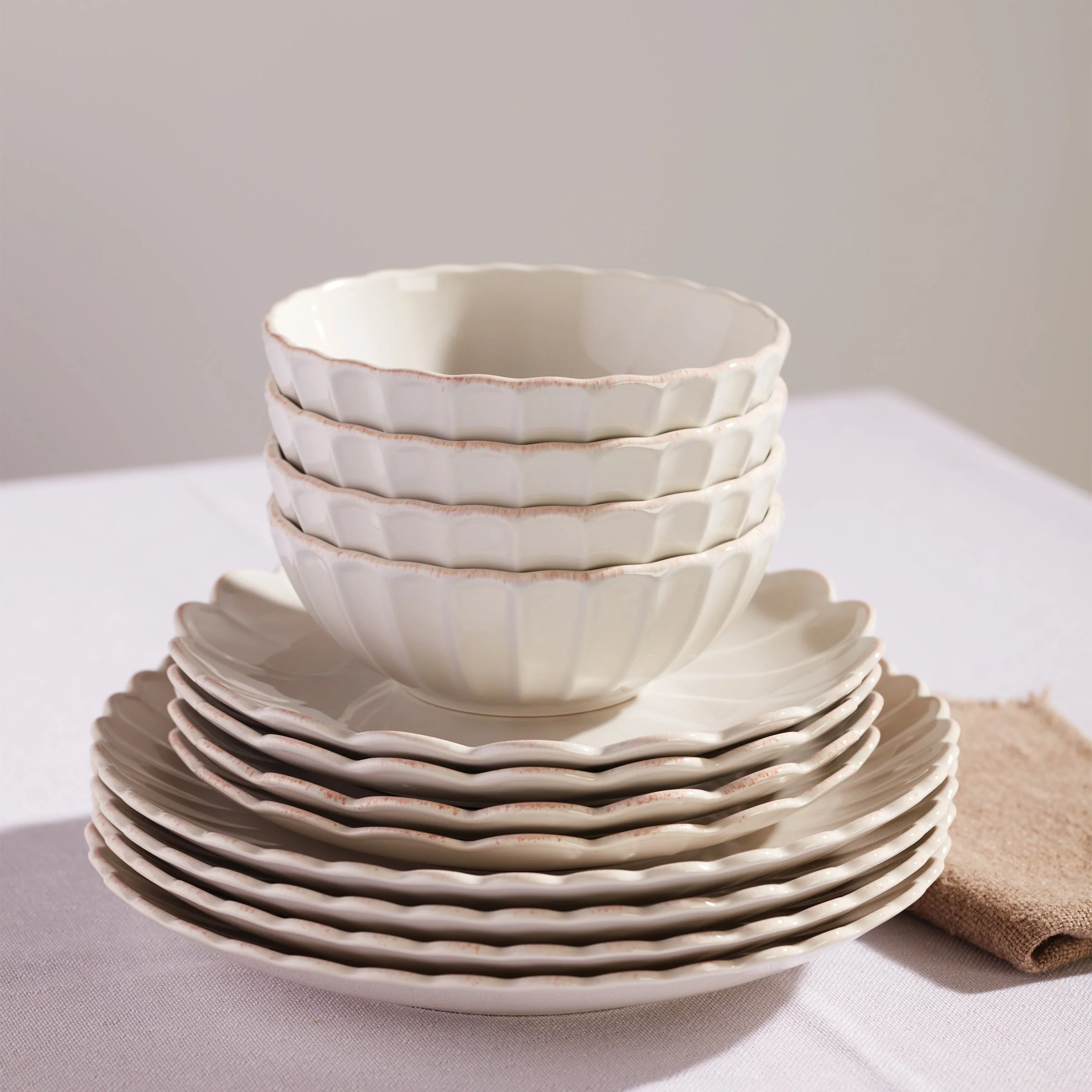 French Perle Scallop White All-Purpose Bowls, Set of 4 - Image 11