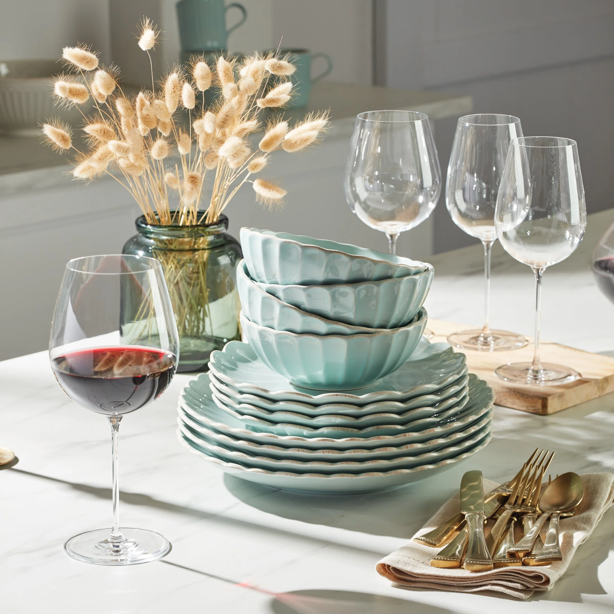 French Perle Scallop Ice Blue 12-Piece Dinnerware Set - Image 7