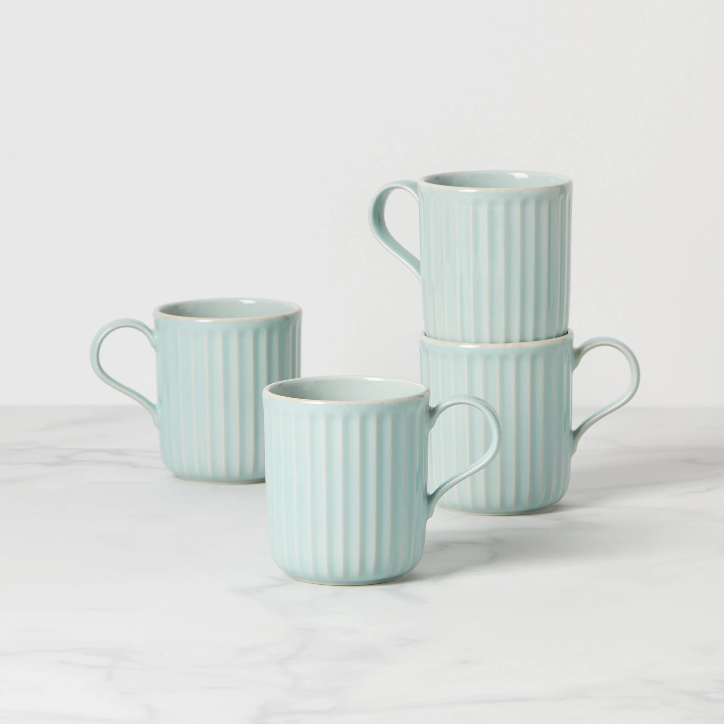 French Perle Scallop Ice Blue Mugs, Set of 4