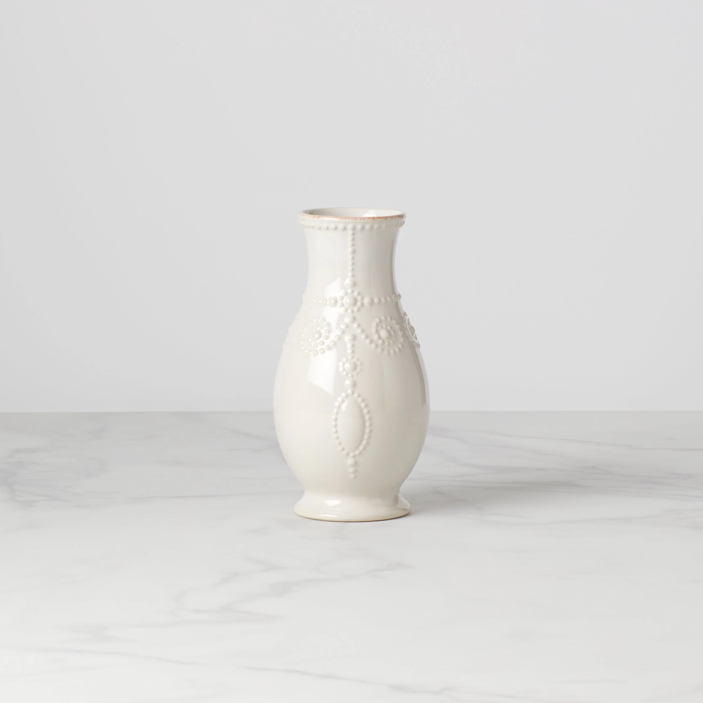 French Perle White Fluted Vase