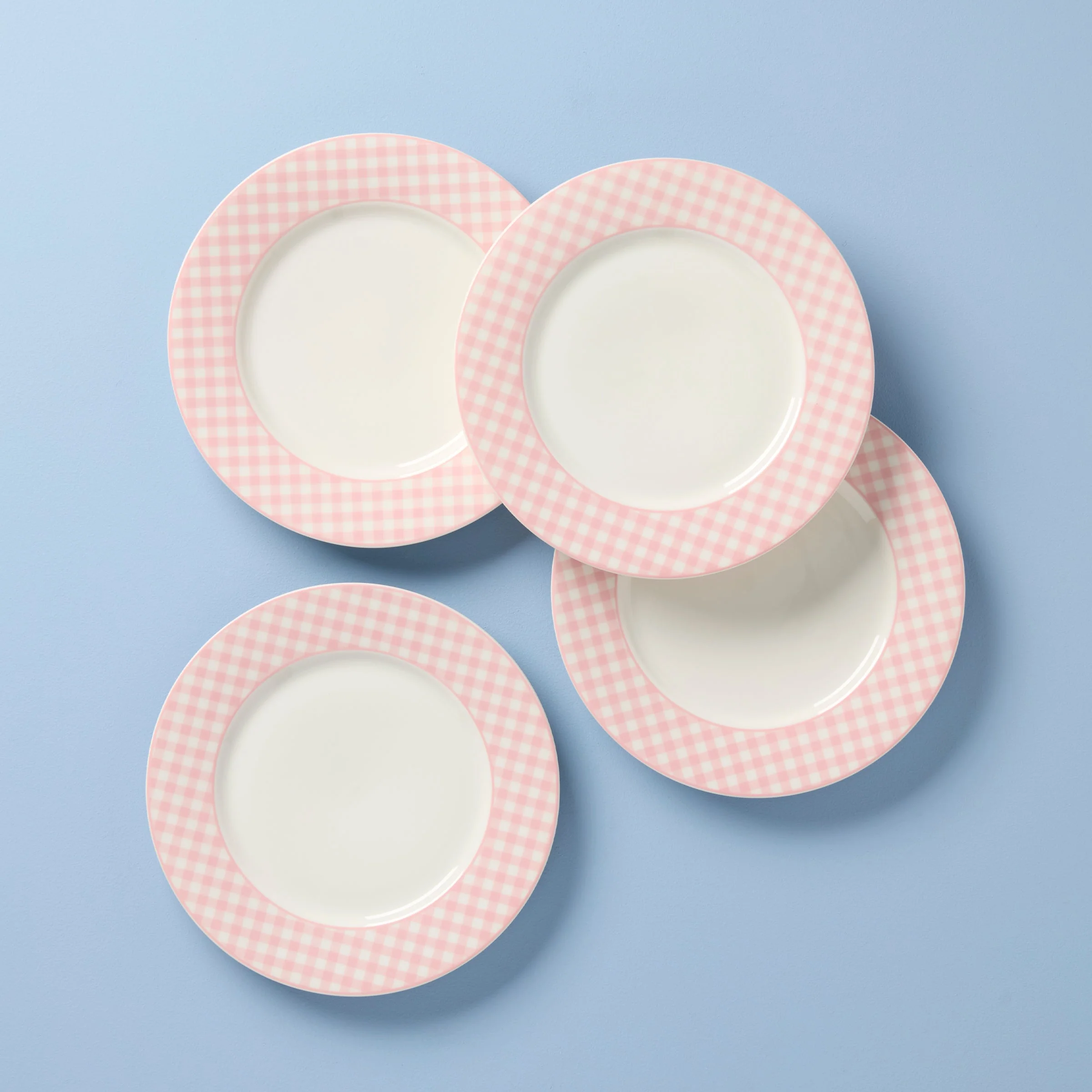 Gingham Pink Dinner Plates, Set of 4