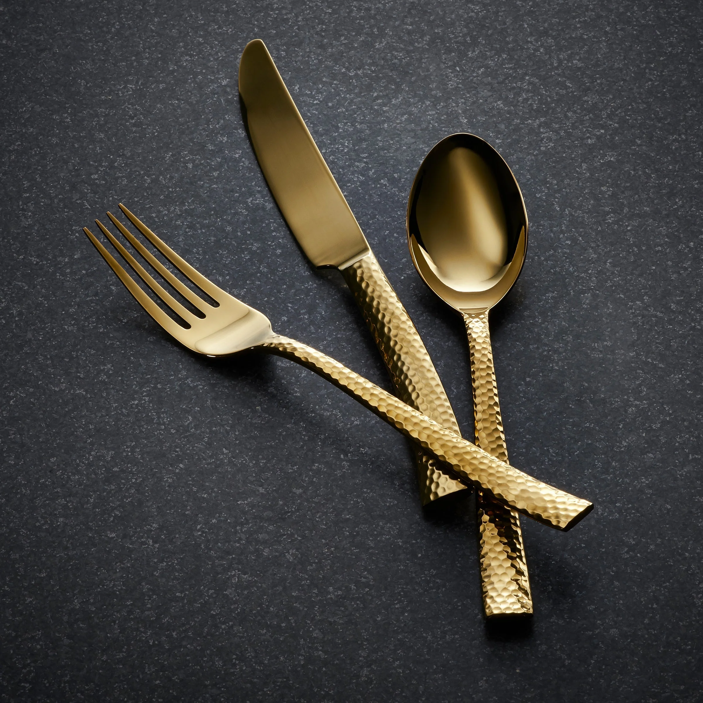 Paris Hammered Gold Titanium 20-Piece Flatware Set - Image 2