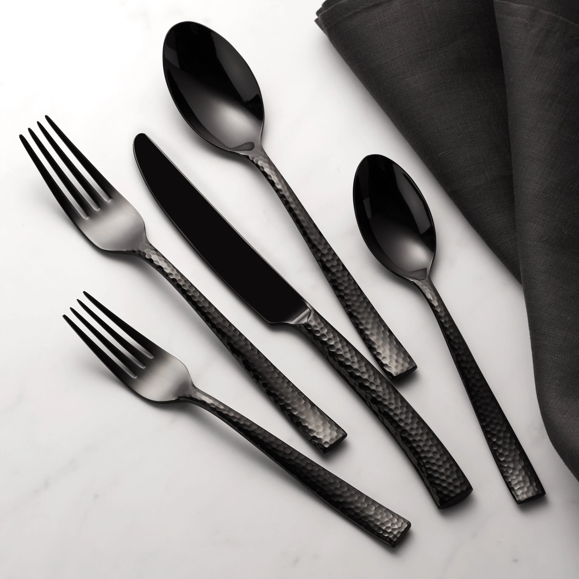 Paris Hammered Gunmetal Titanium 20-Piece Flatware Set - Image 3