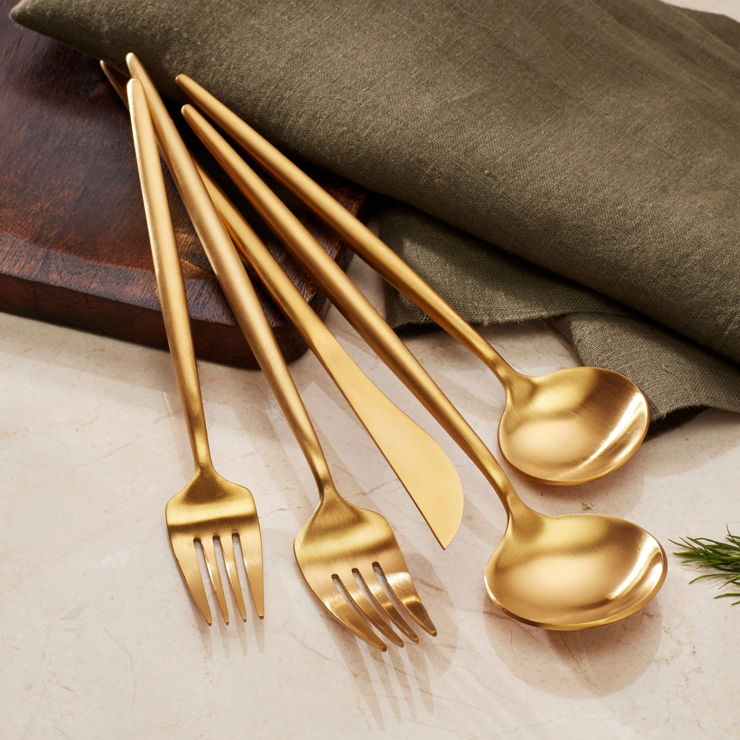 Zephyr Gold Satin 45-Piece Flatware Set - Image 5
