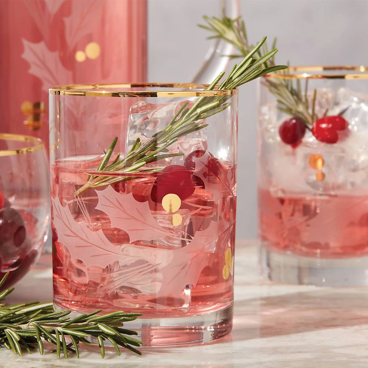 Holiday Gold Double Old Fashion Glasses, Set of 4 - Image 4