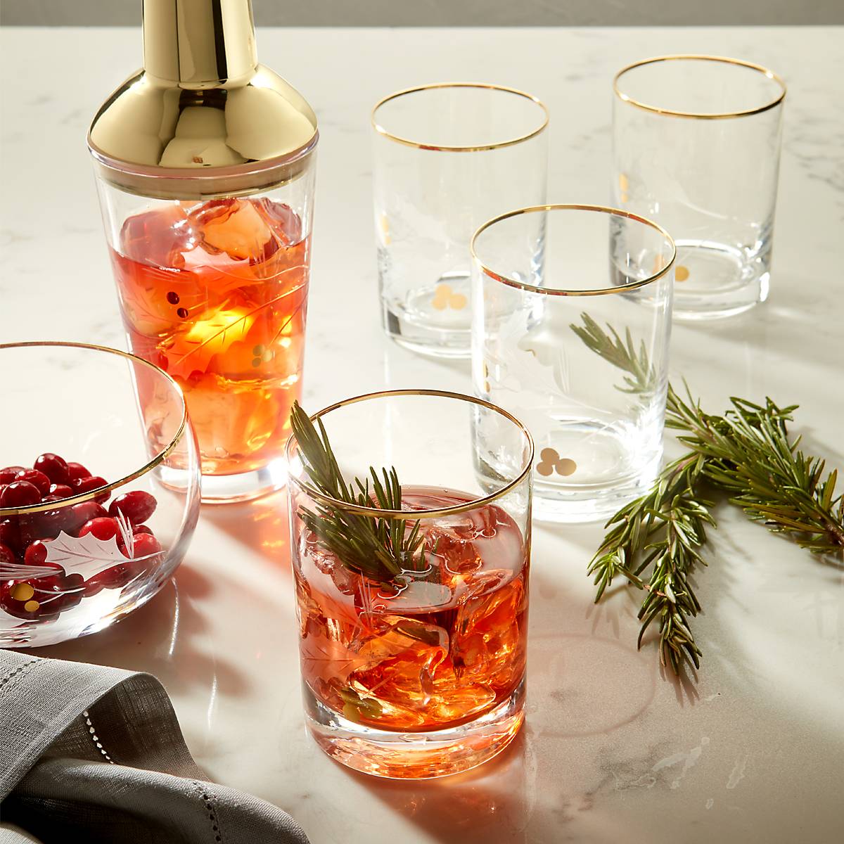 Holiday Gold Double Old Fashion Glasses, Set of 4 - Image 5