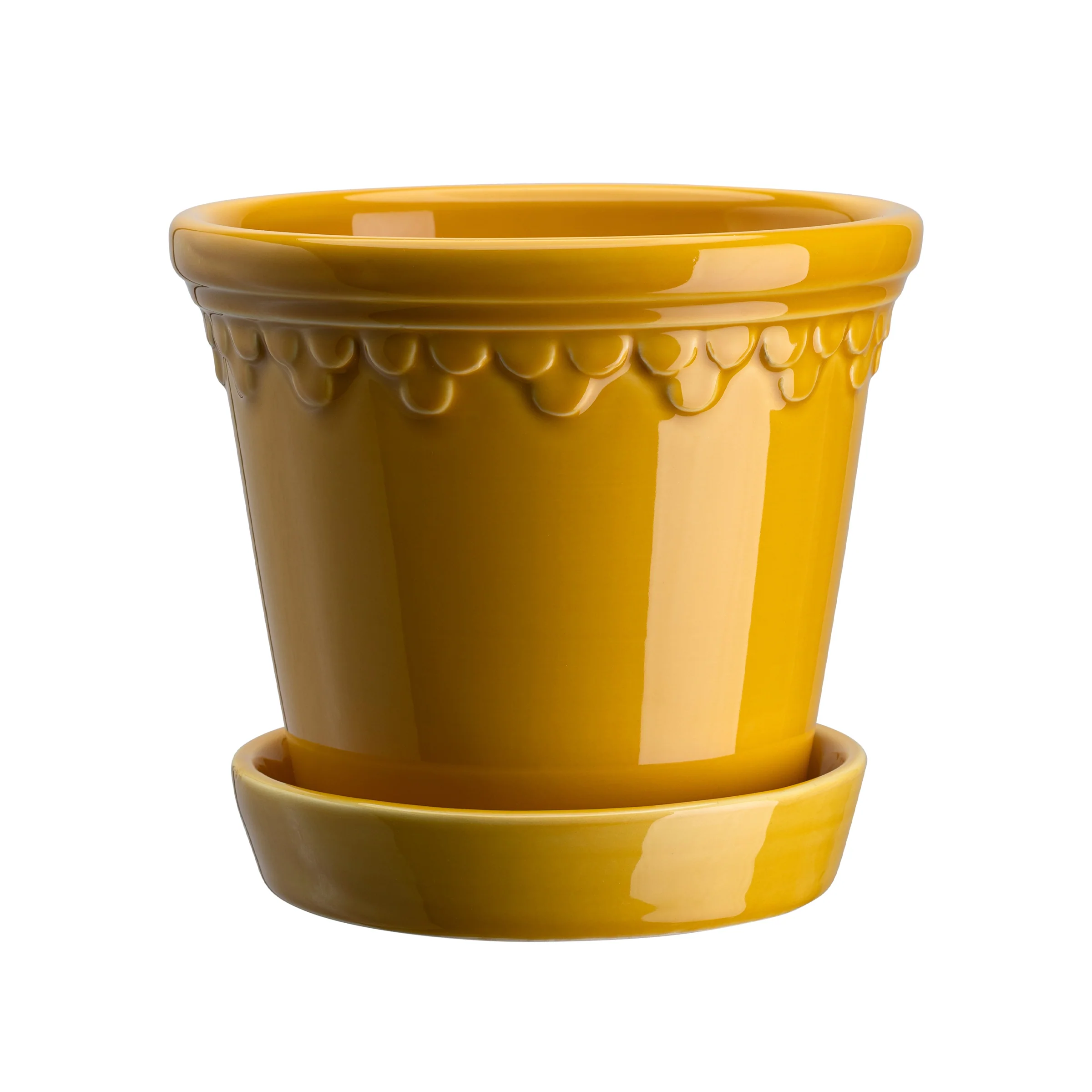 Kobenhavner Glazed Amber Yellow 16cm Pot with Saucer - Image 5