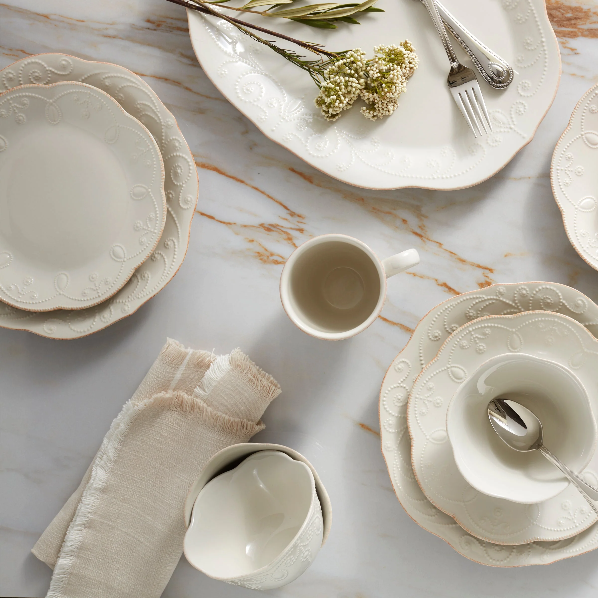 French Perle White 12-Piece Dinnerware Set - Image 2