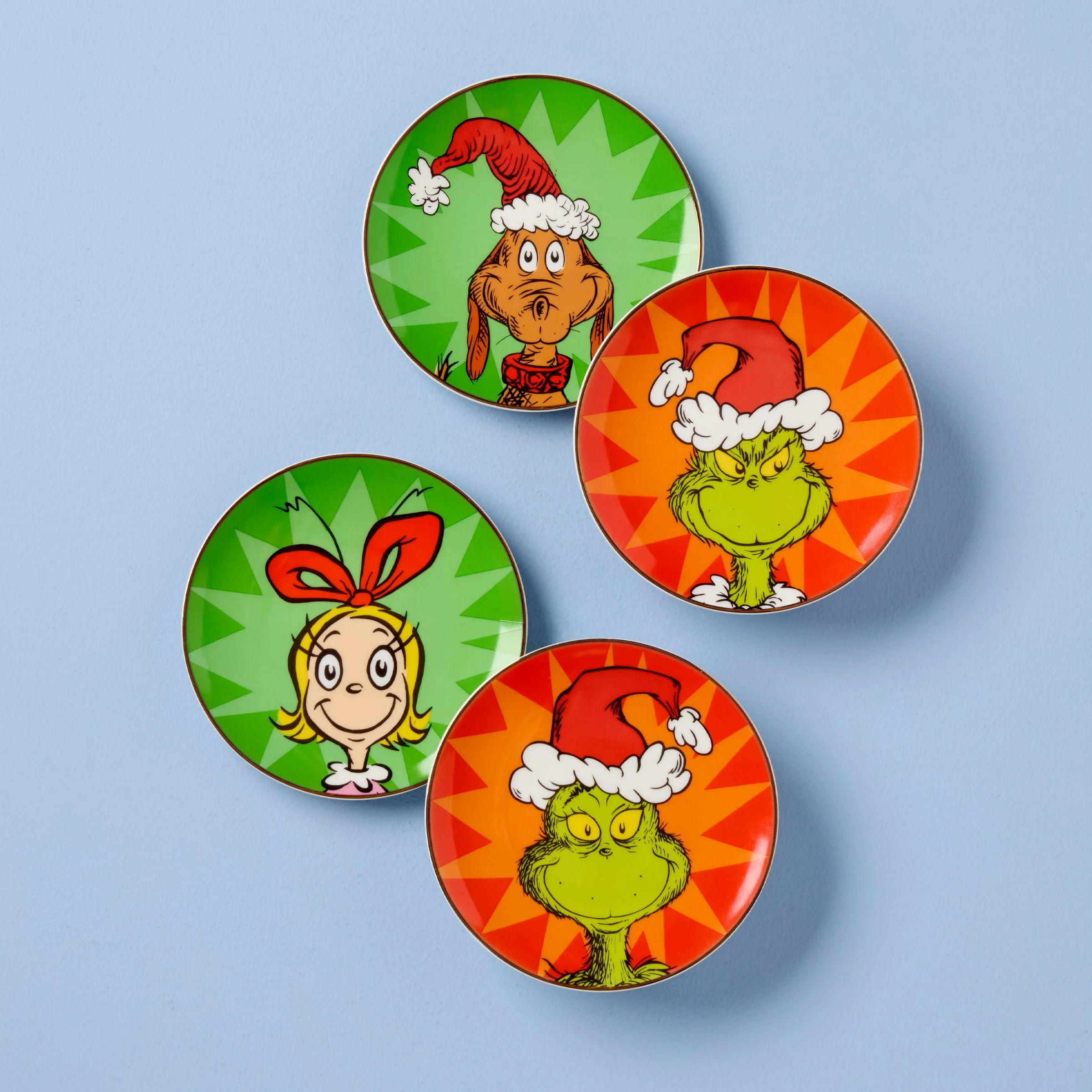 Merry Grinchmas Tidbit Plates, Set of 4