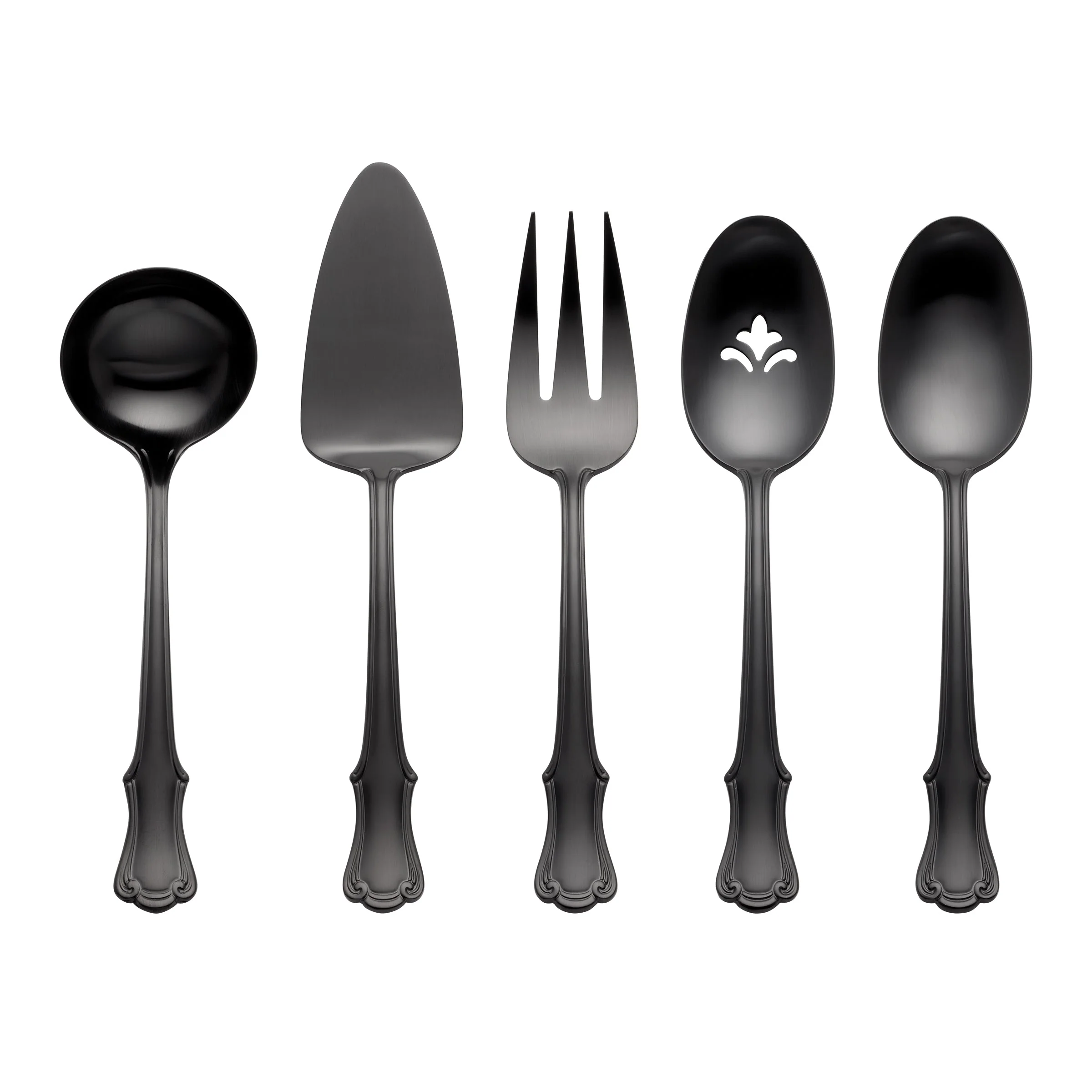 James Street Black Satin 5-Piece Hostess Set