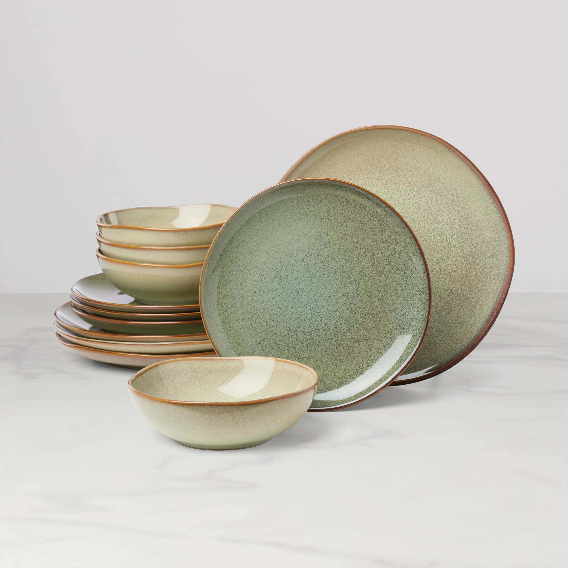 Organic Shades Sage Green 12-Piece Dinnerware Set