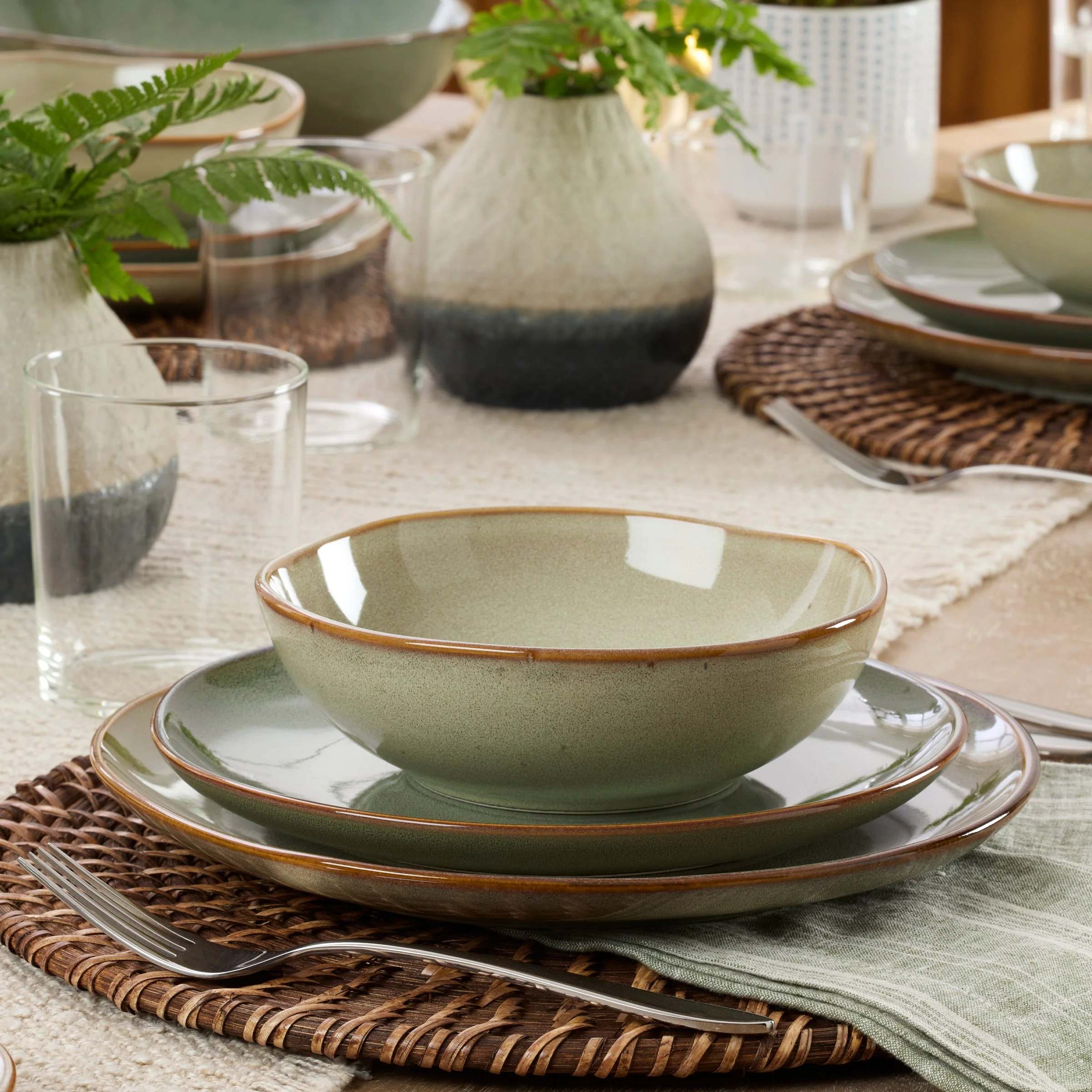 Organic Shades Sage Green 12-Piece Dinnerware Set - Image 3