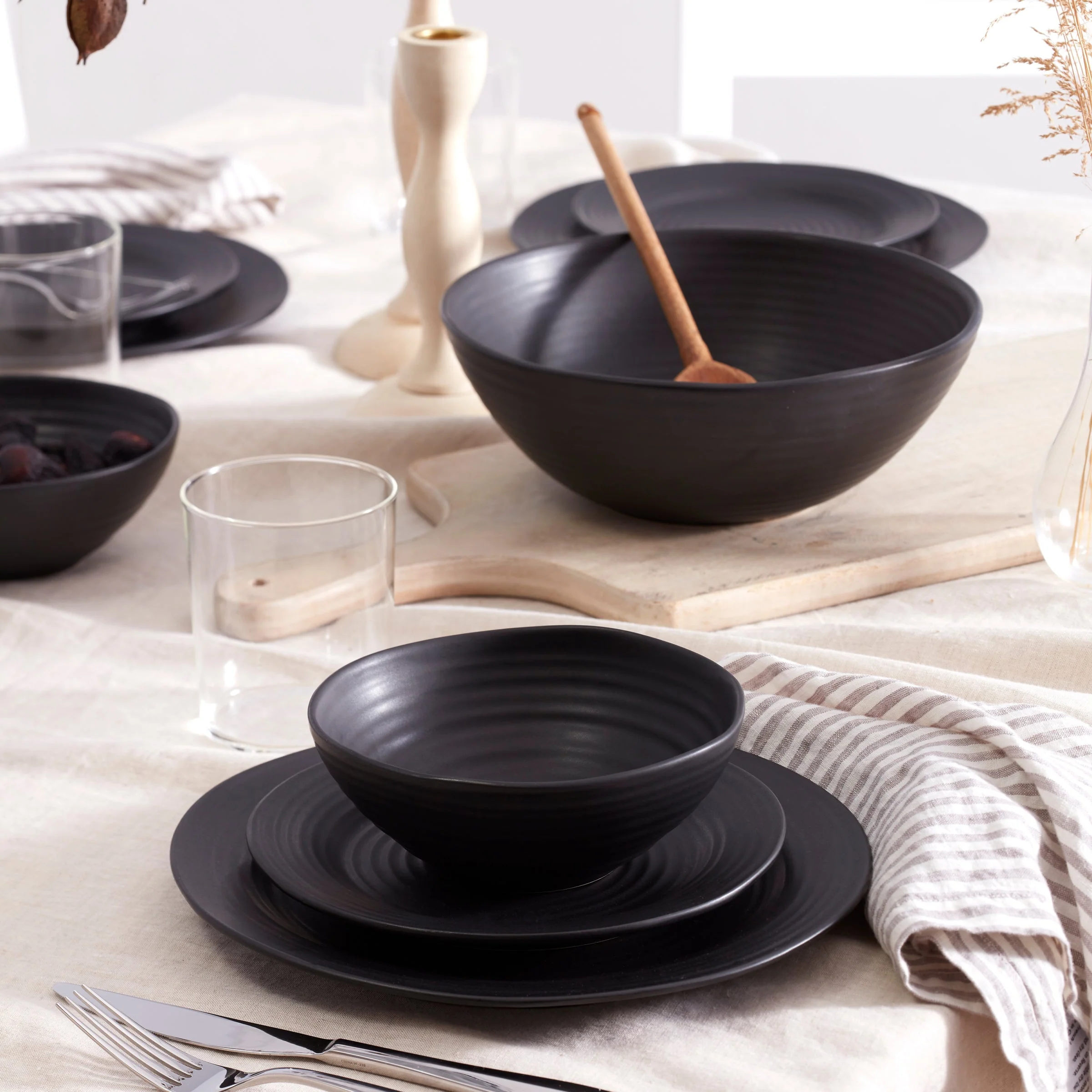 Ridge Black 12-Piece Dinnerware Set - Image 3