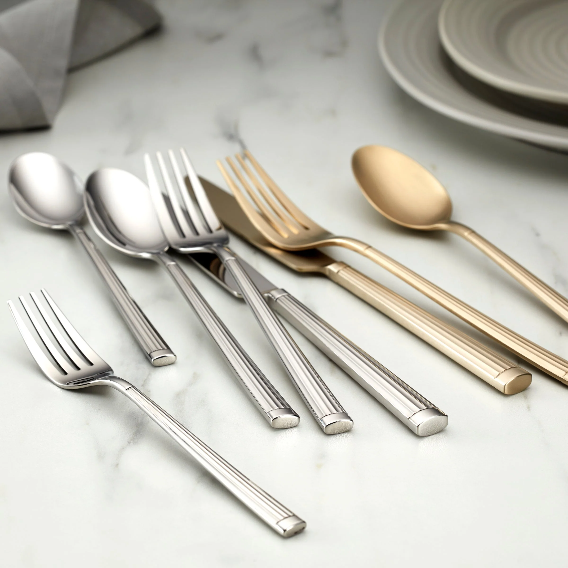 Robyn Champagne Mist Satin 20-Piece Flatware Set - Image 2