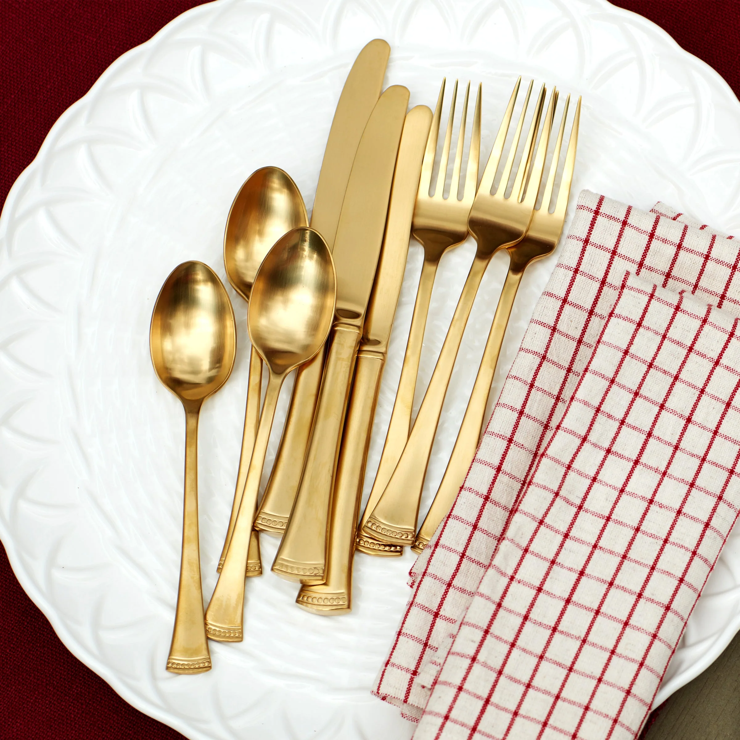 Portola Gold Satin 20-Piece Flatware Set - Image 10