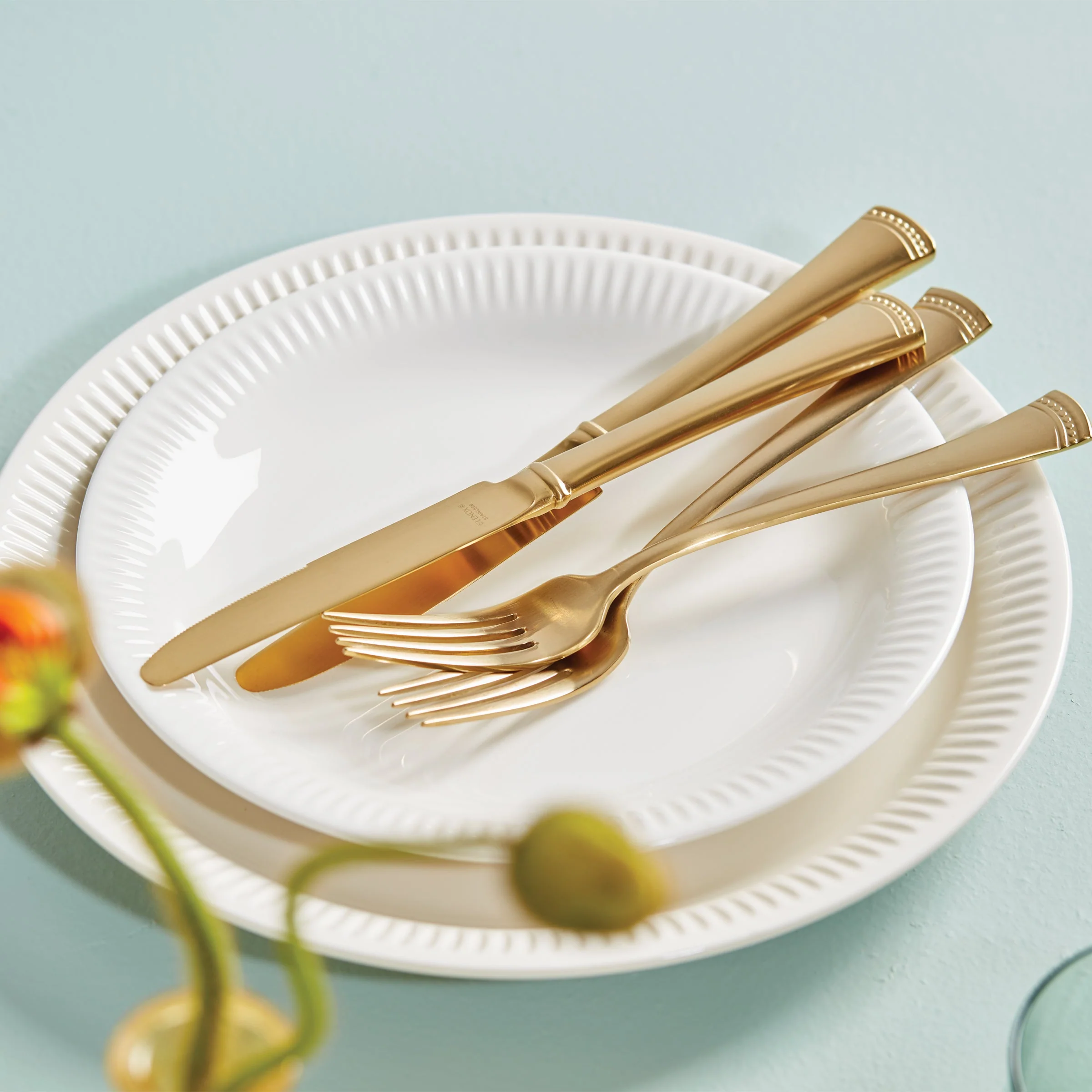 Portola Gold Satin 20-Piece Flatware Set - Image 14