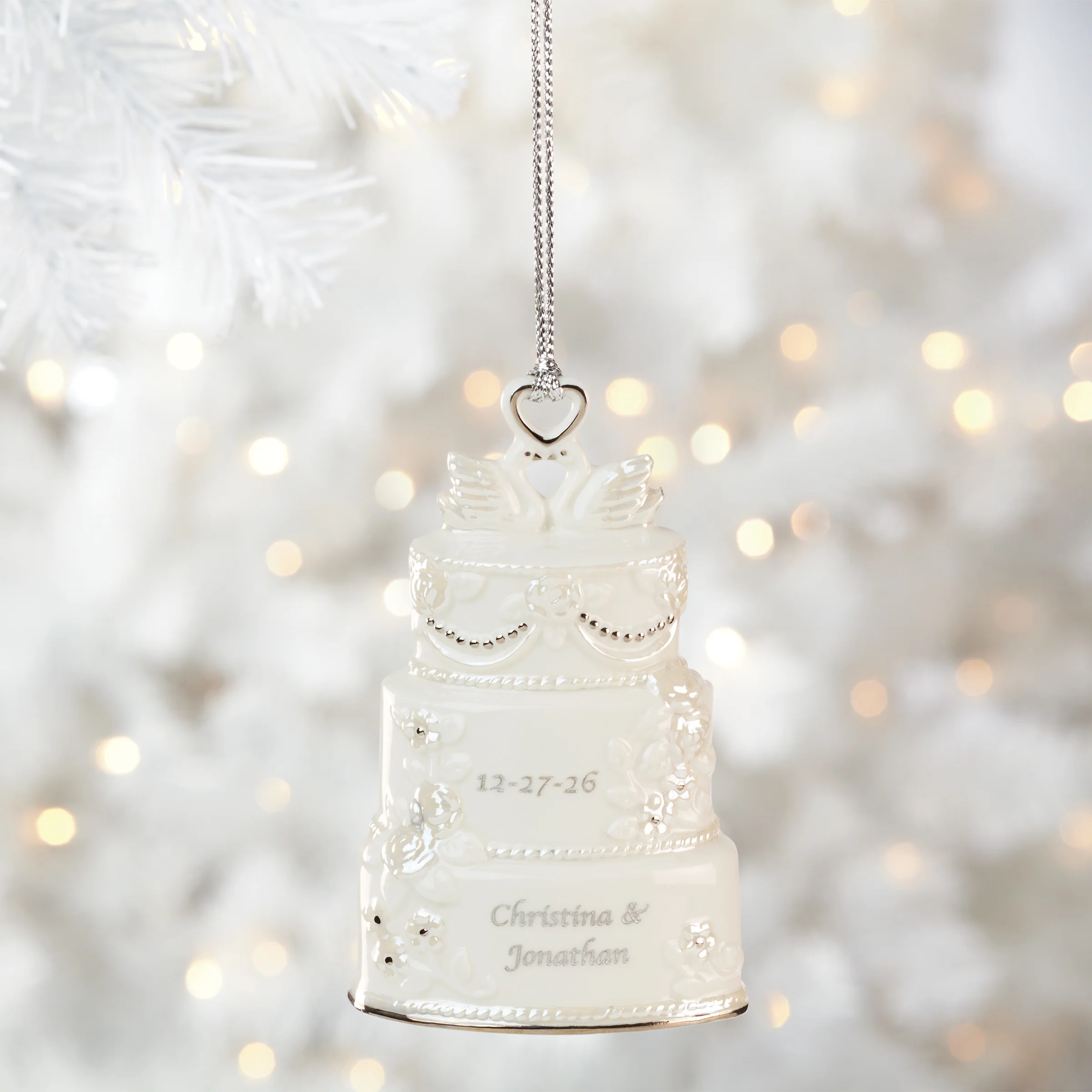 Personalized Celebrate Love Wedding Cake Ornament - Image 2