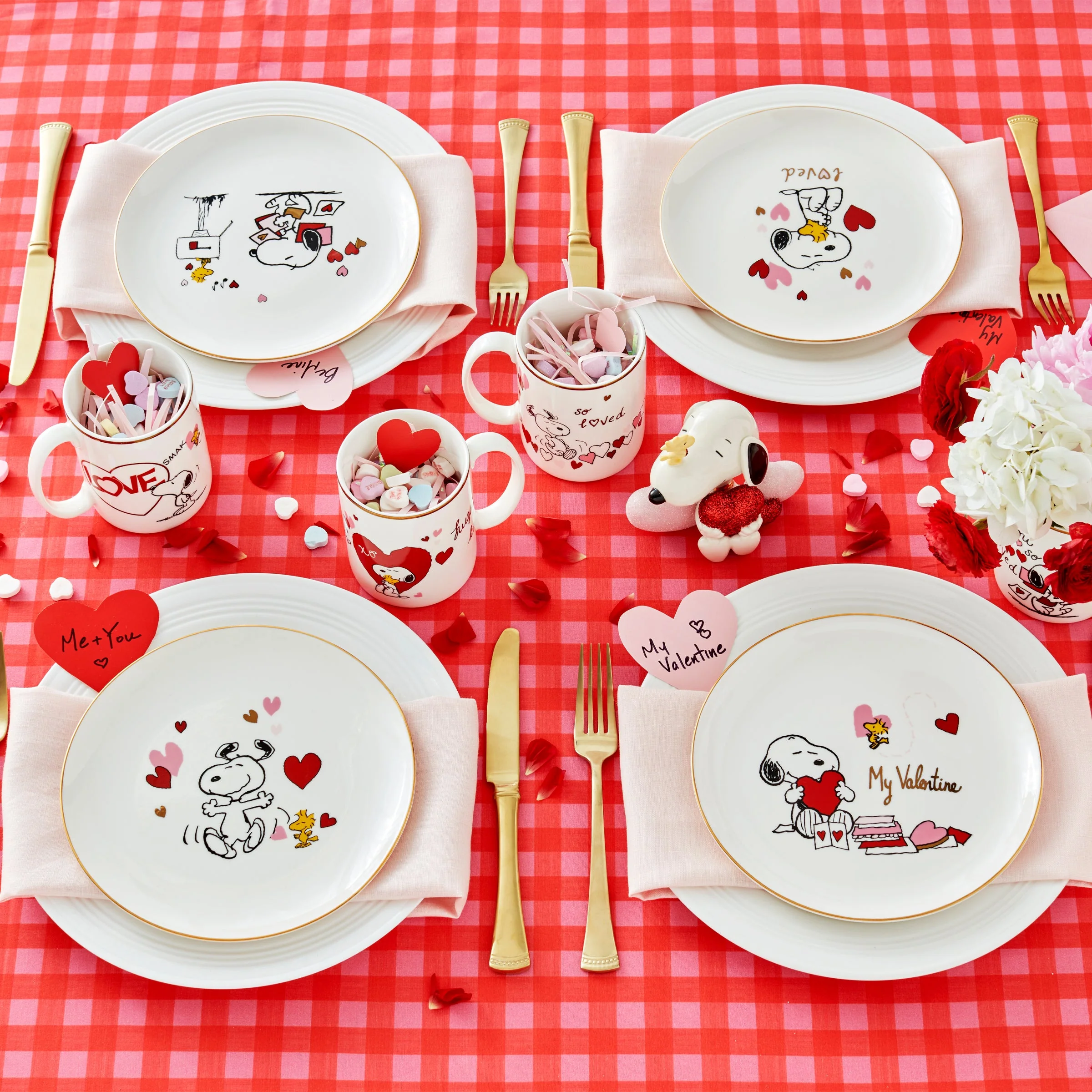 Gingham Pink Dinner Plates, Set of 4 - Image 7