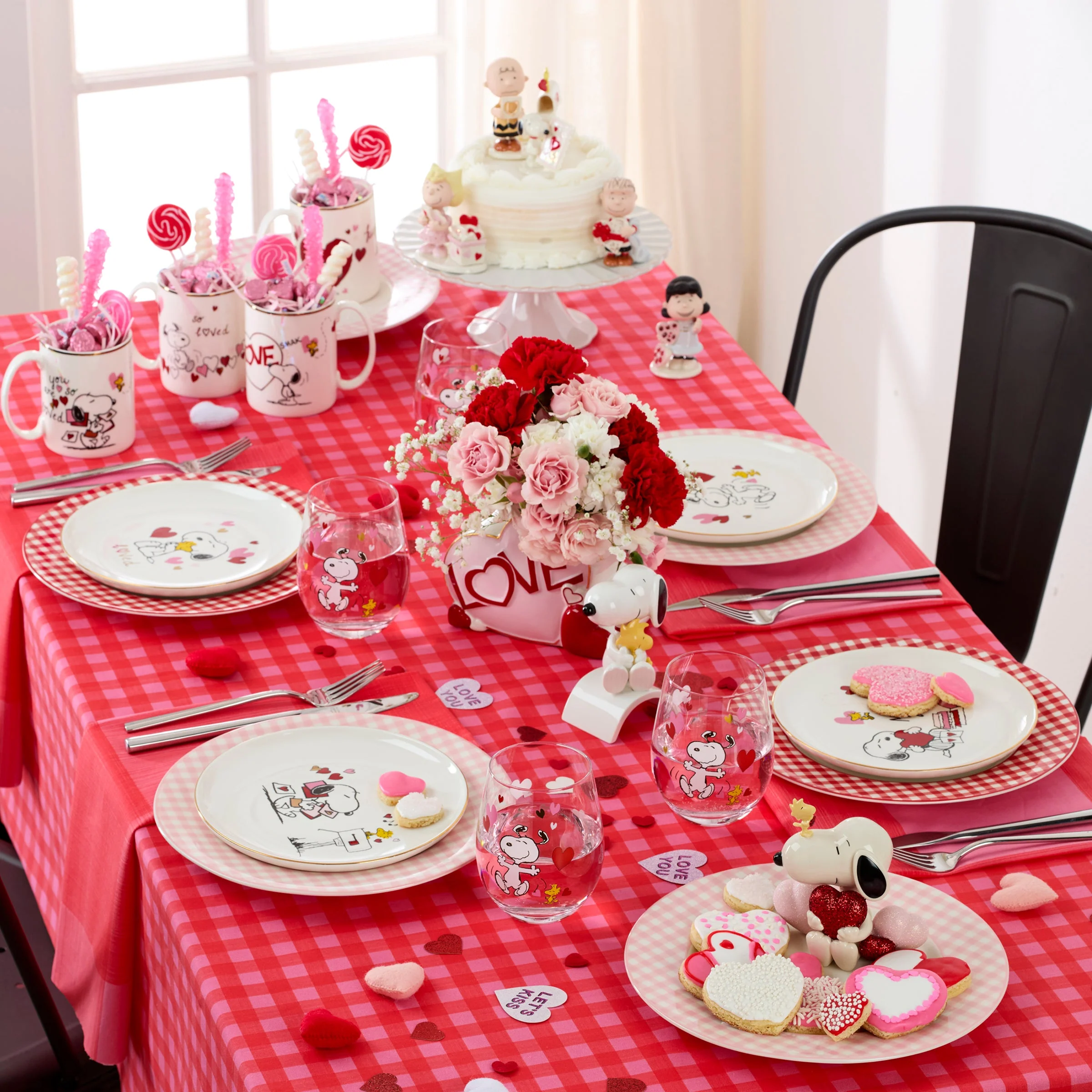 Gingham Pink Dinner Plates, Set of 4 - Image 4