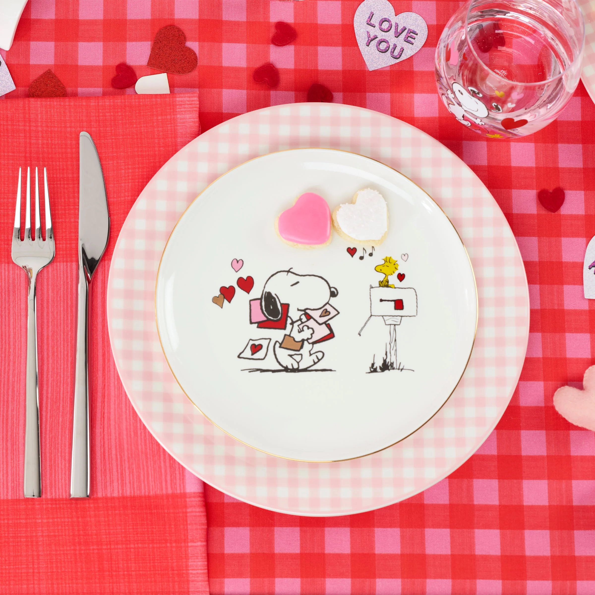 Gingham Pink Dinner Plates, Set of 4 - Image 5
