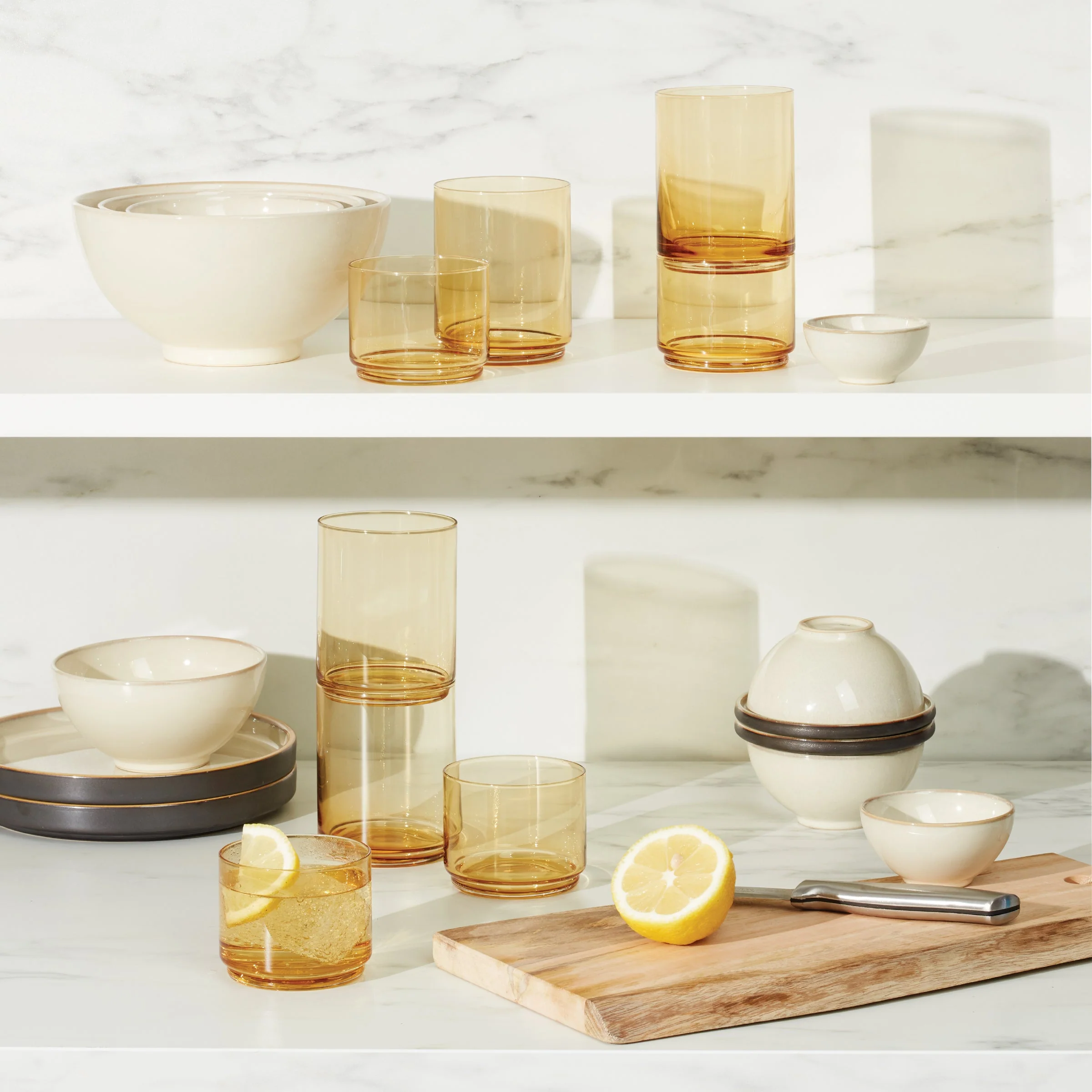 Tuscany Classics Stackable Amber Short Glasses, Set of 4 - Image 4