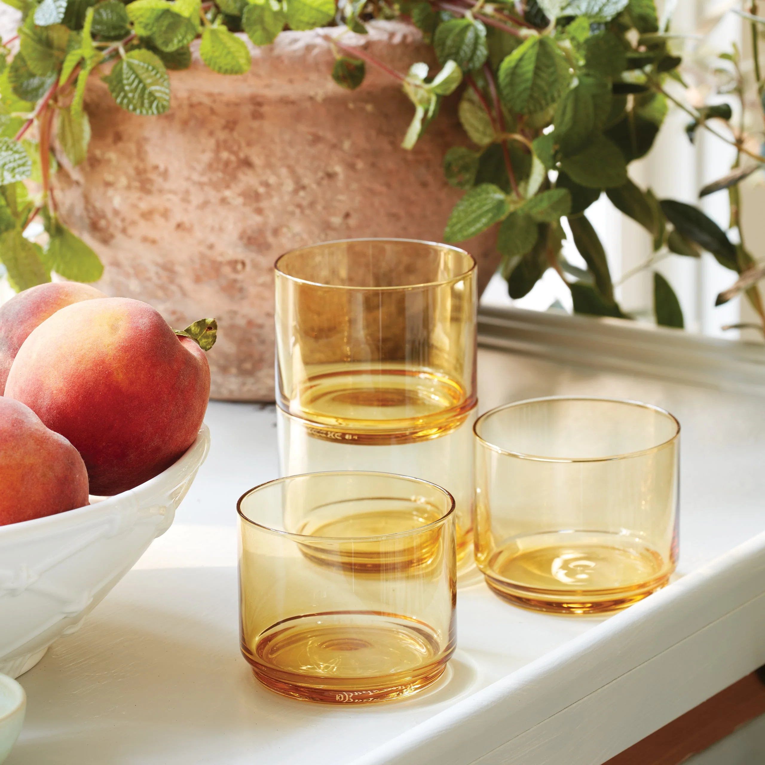 Tuscany Classics Stackable Amber Short Glasses, Set of 4 - Image 5