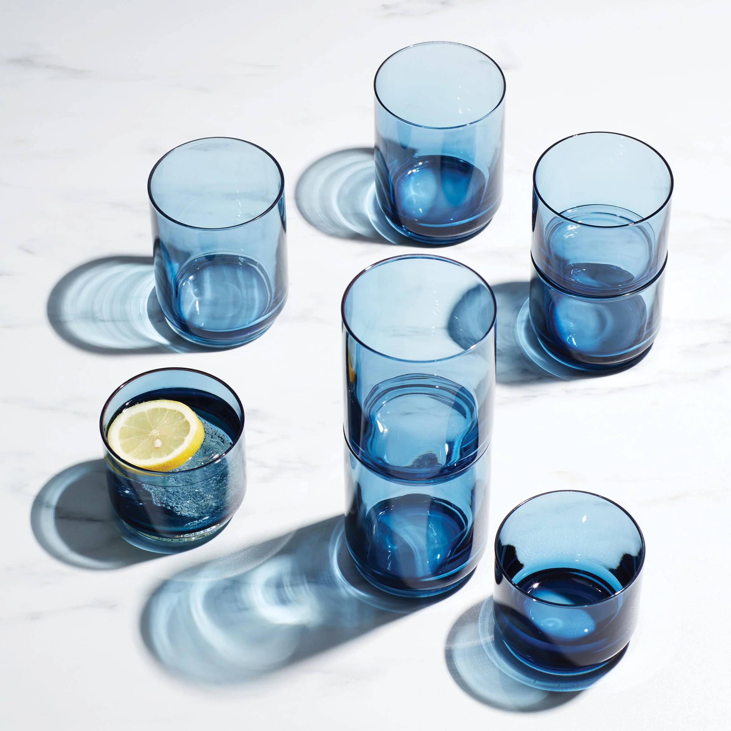 Tuscany Classics Stackable Blue Short Glasses, Set of 4 - Image 2