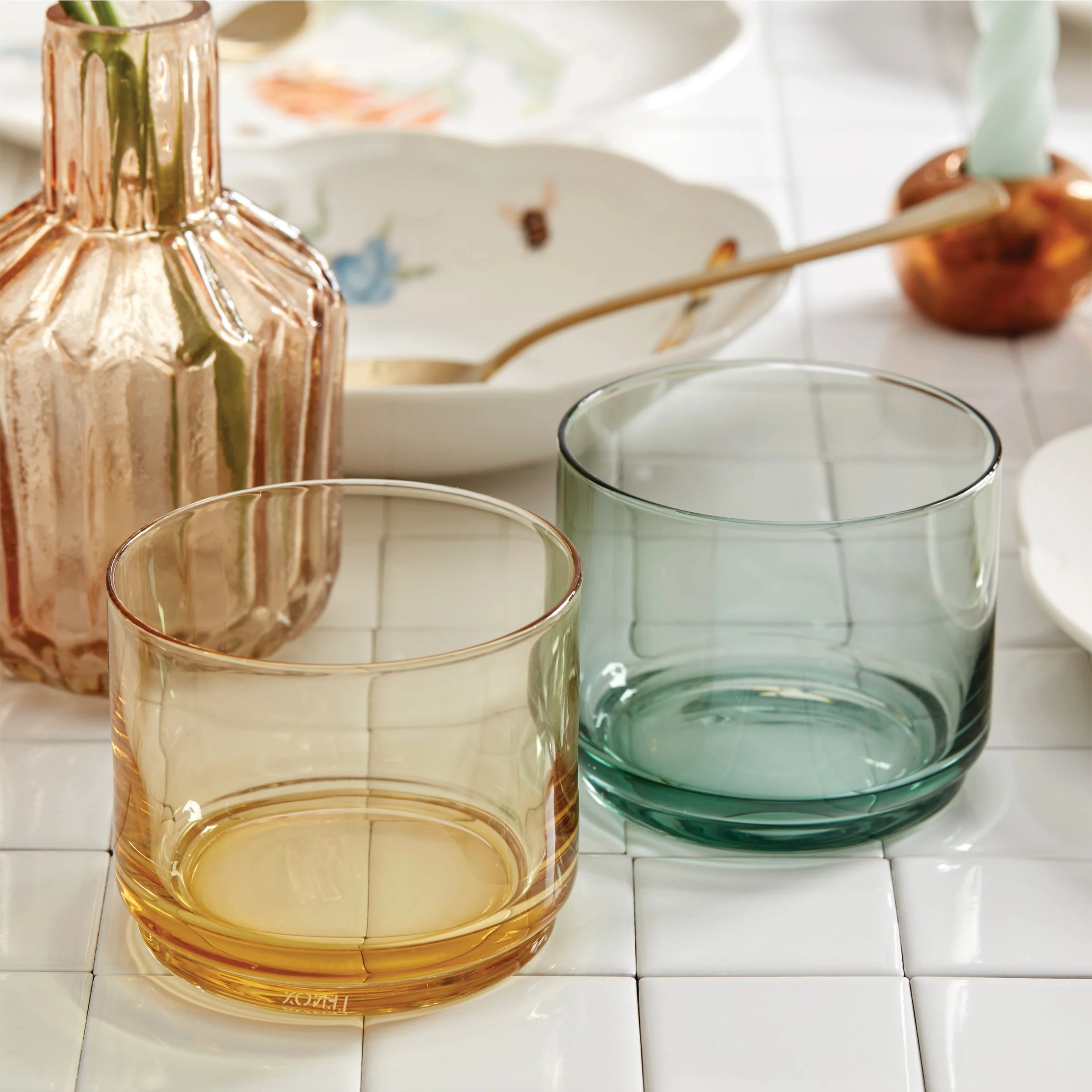 Tuscany Classics Stackable Amber Short Glasses, Set of 4 - Image 12