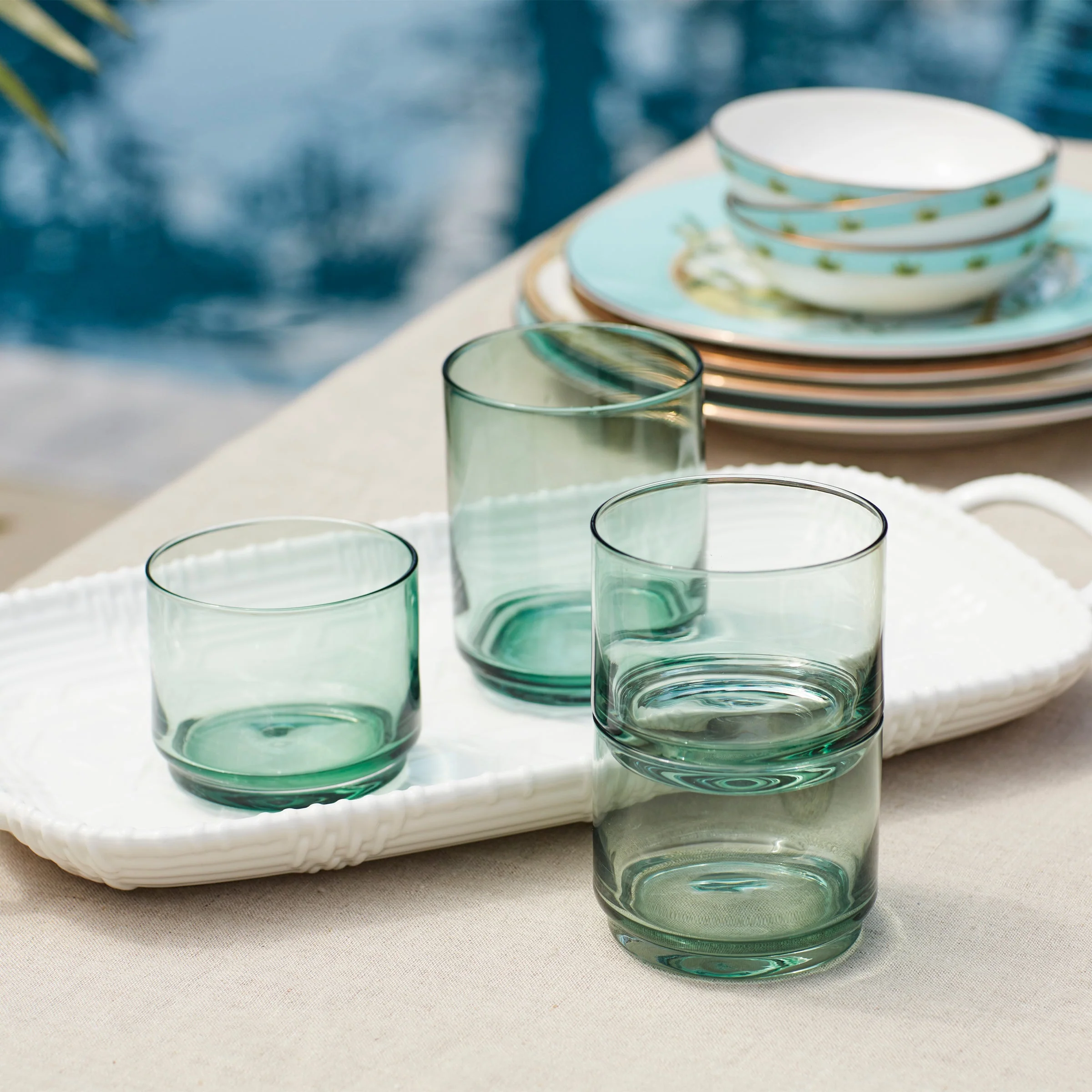Tuscany Classics Stackable Green Short Glasses, Set of 4 - Image 3
